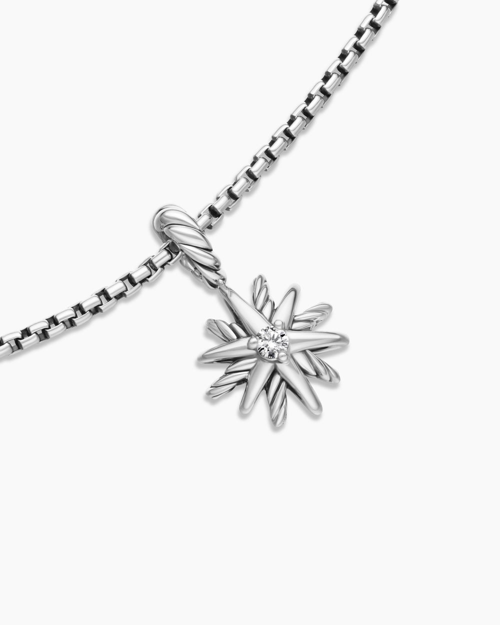 Womens Starburst Teen Necklace in Sterling Silver with Center Diamond, 8mm