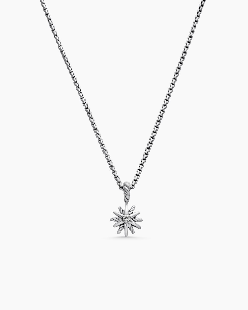 Womens Starburst Teen Necklace in Sterling Silver with Center Diamond, 8mm
