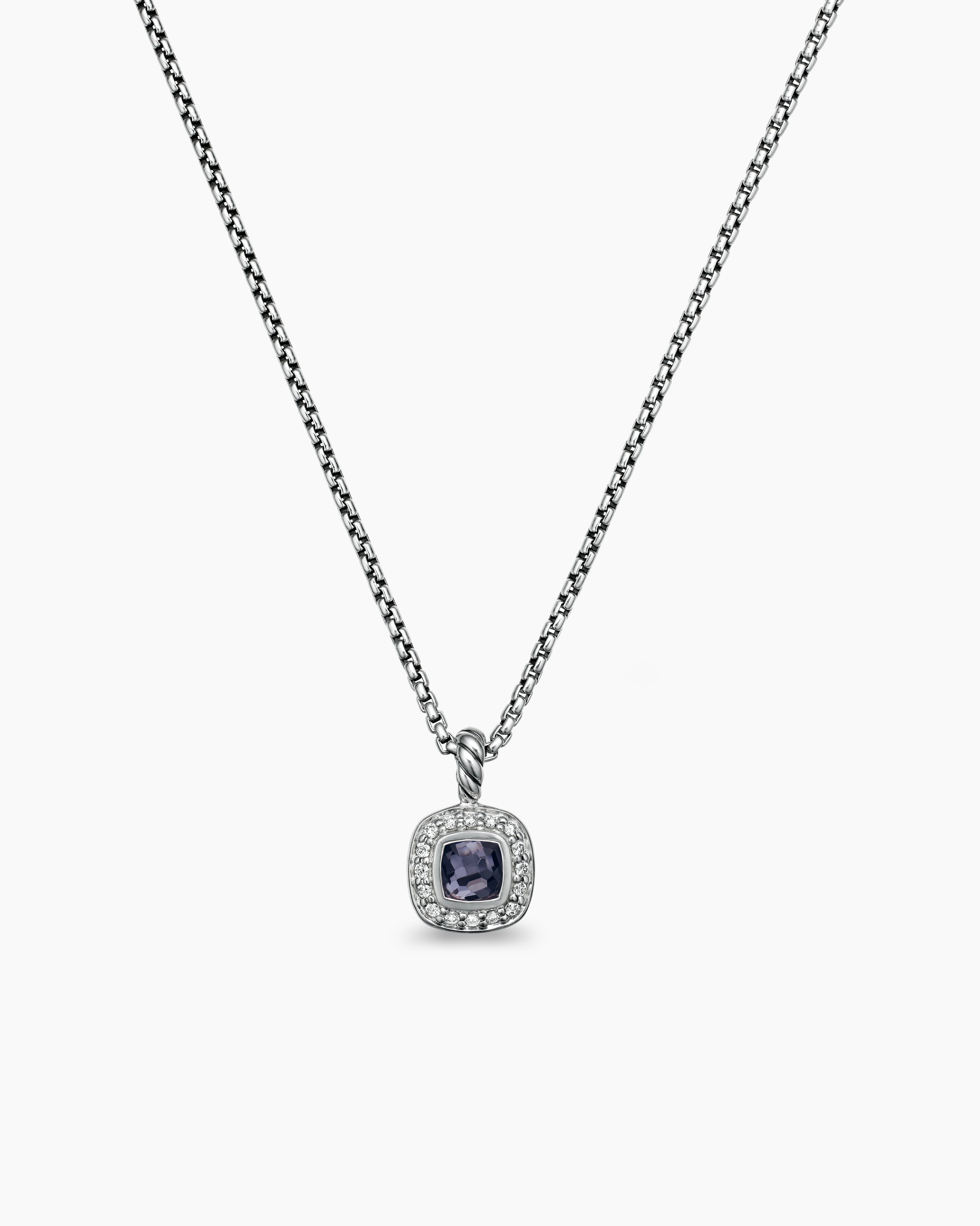 Womens Albion&reg; Teen Pendant Necklace in Sterling Silver with Black Orchid and Diamonds, 4mm