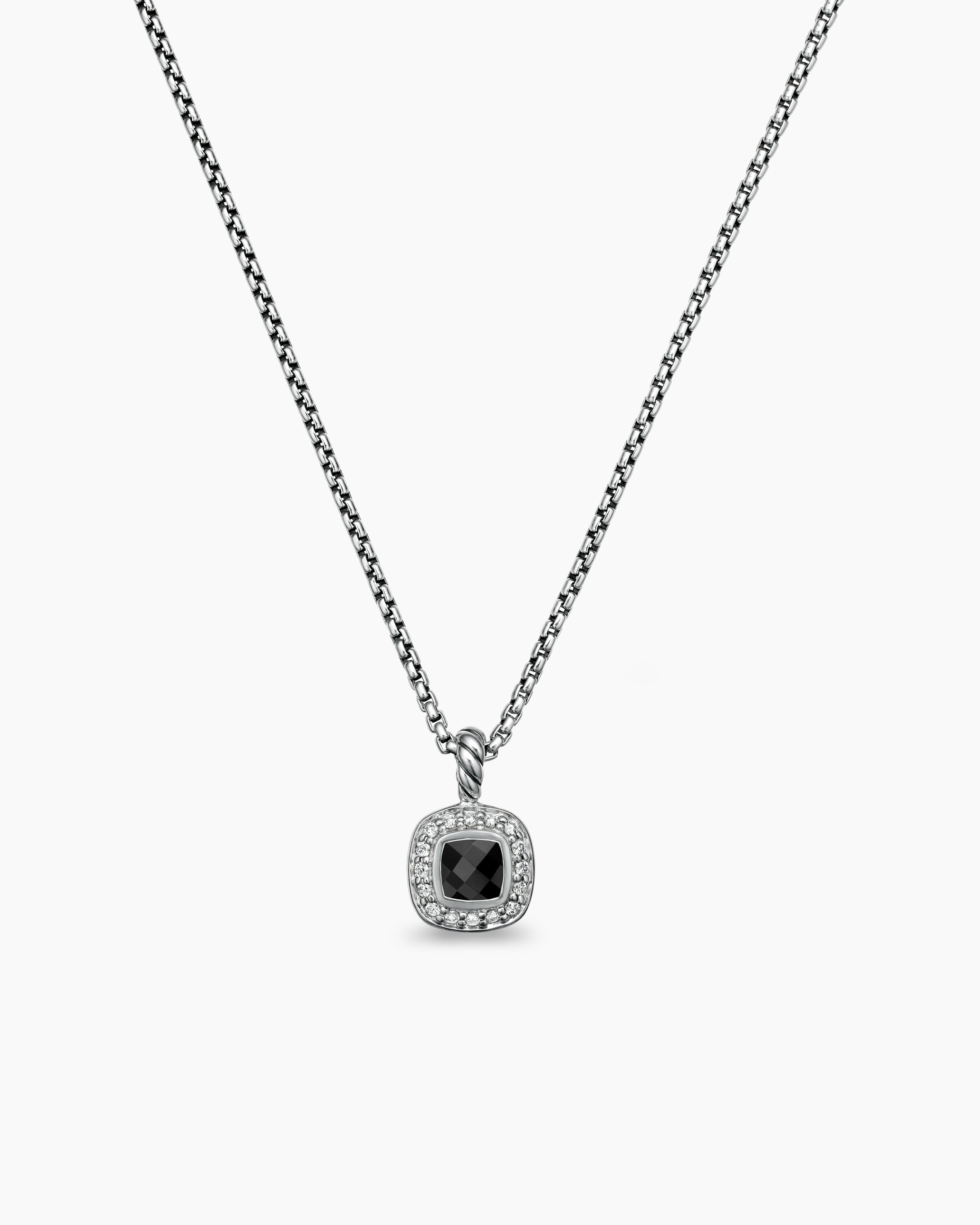 Womens Albion&reg; Teen Pendant Necklace in Sterling Silver with Black Onyx and Diamonds, 4mm