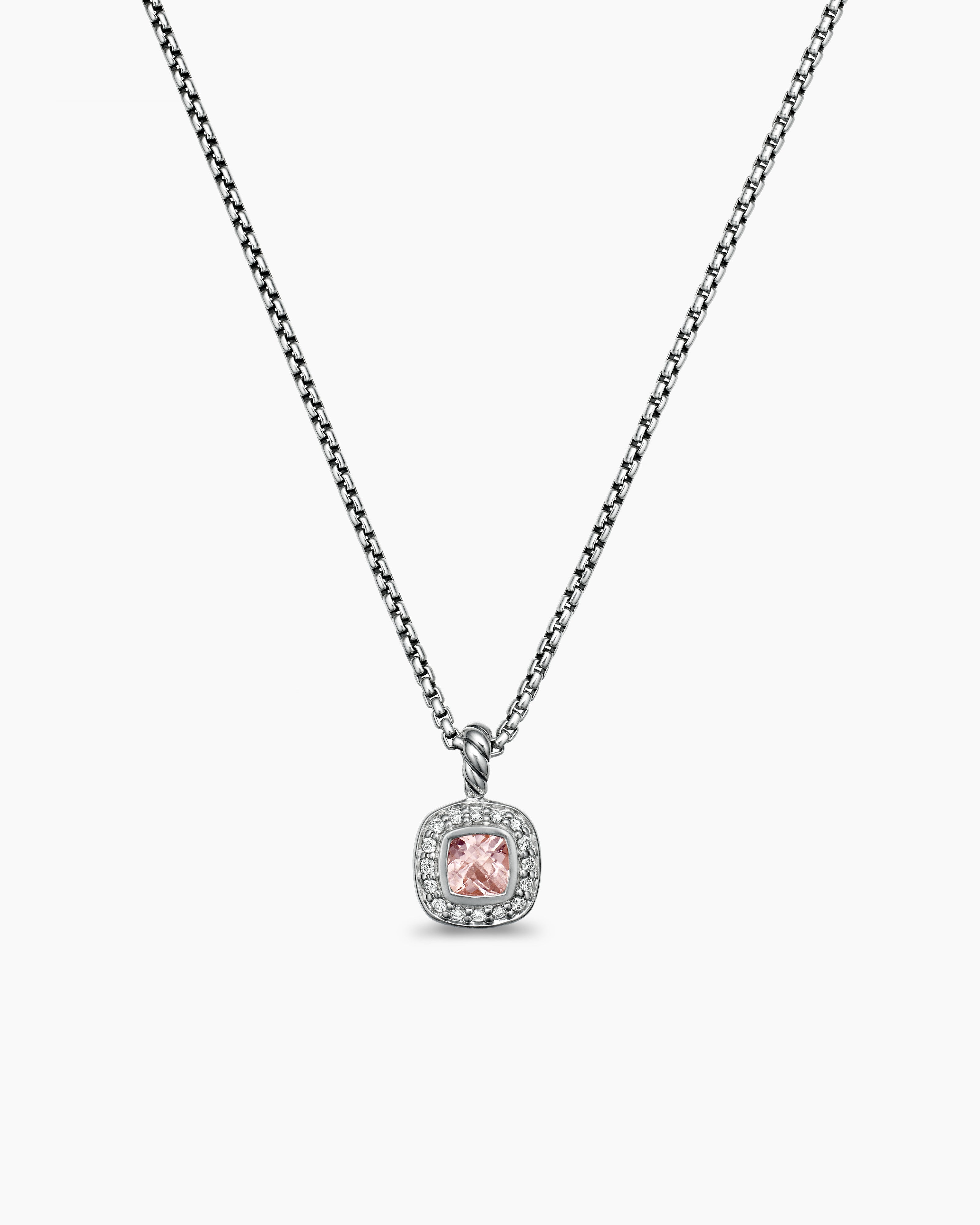 Albion&reg; Teen Pendant Necklace in Sterling Silver with Morganite and Diamonds, 4mm