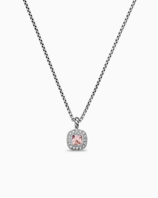Albion® Teen Pendant Necklace in Sterling Silver with Morganite and Diamonds, 4mm