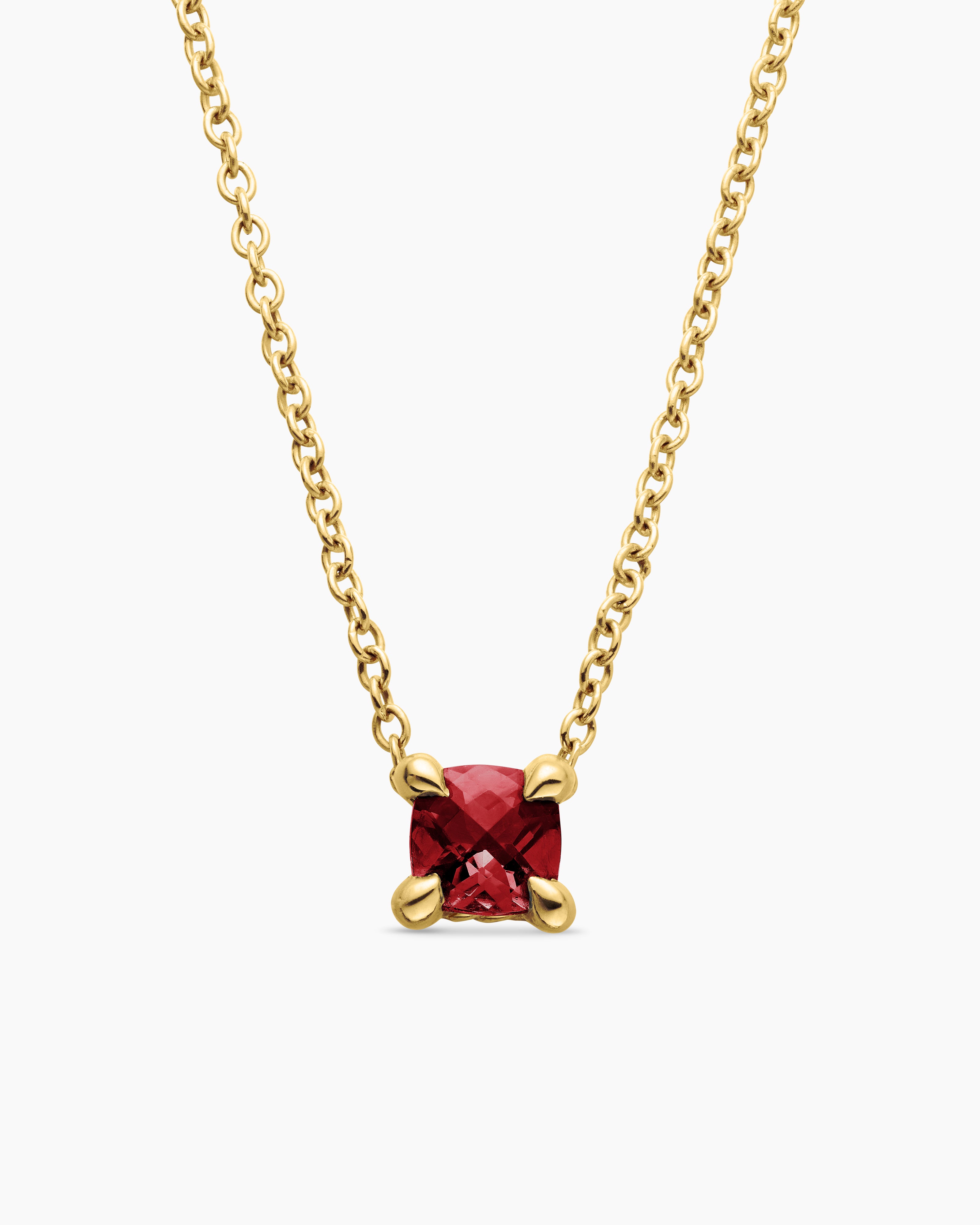 Womens Chatelaine&reg; Teen Necklace in 18K Yellow Gold with Garnet, 4mm