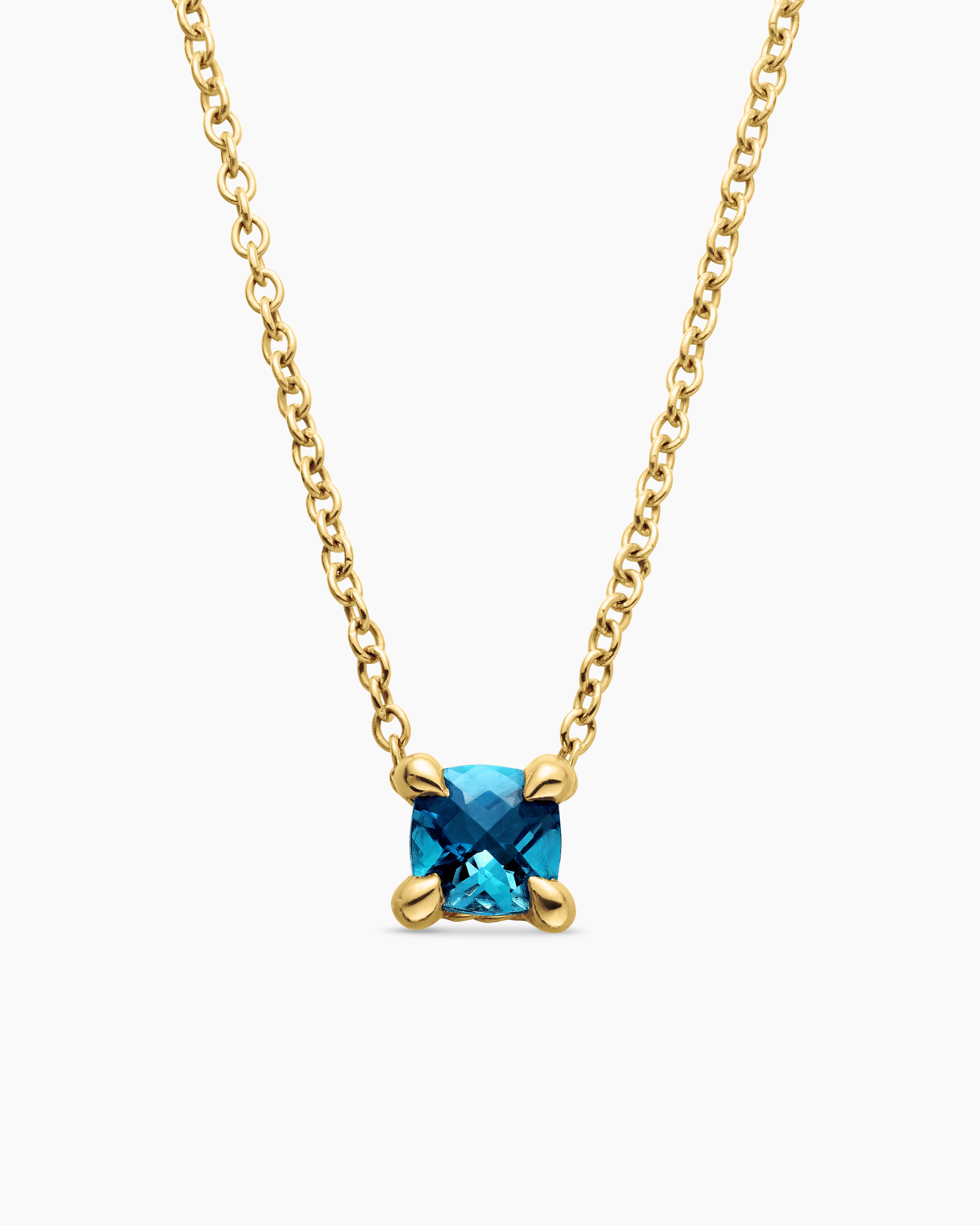 Womens Chatelaine&reg; Teen Necklace in 18K Yellow Gold with Hampton Blue Topaz, 4mm