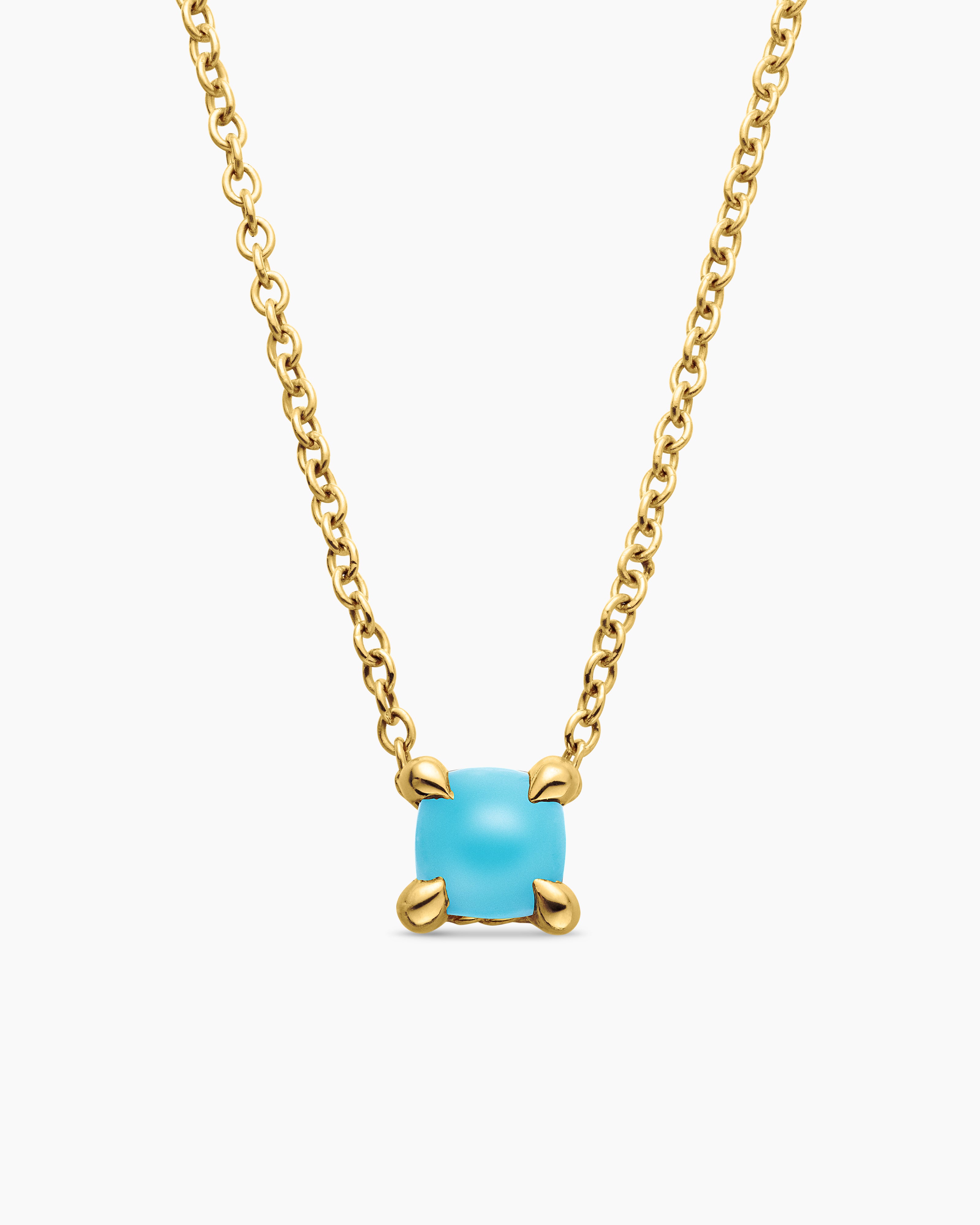 Womens Chatelaine&reg; Teen Necklace in 18K Yellow Gold with Turquoise, 4mm