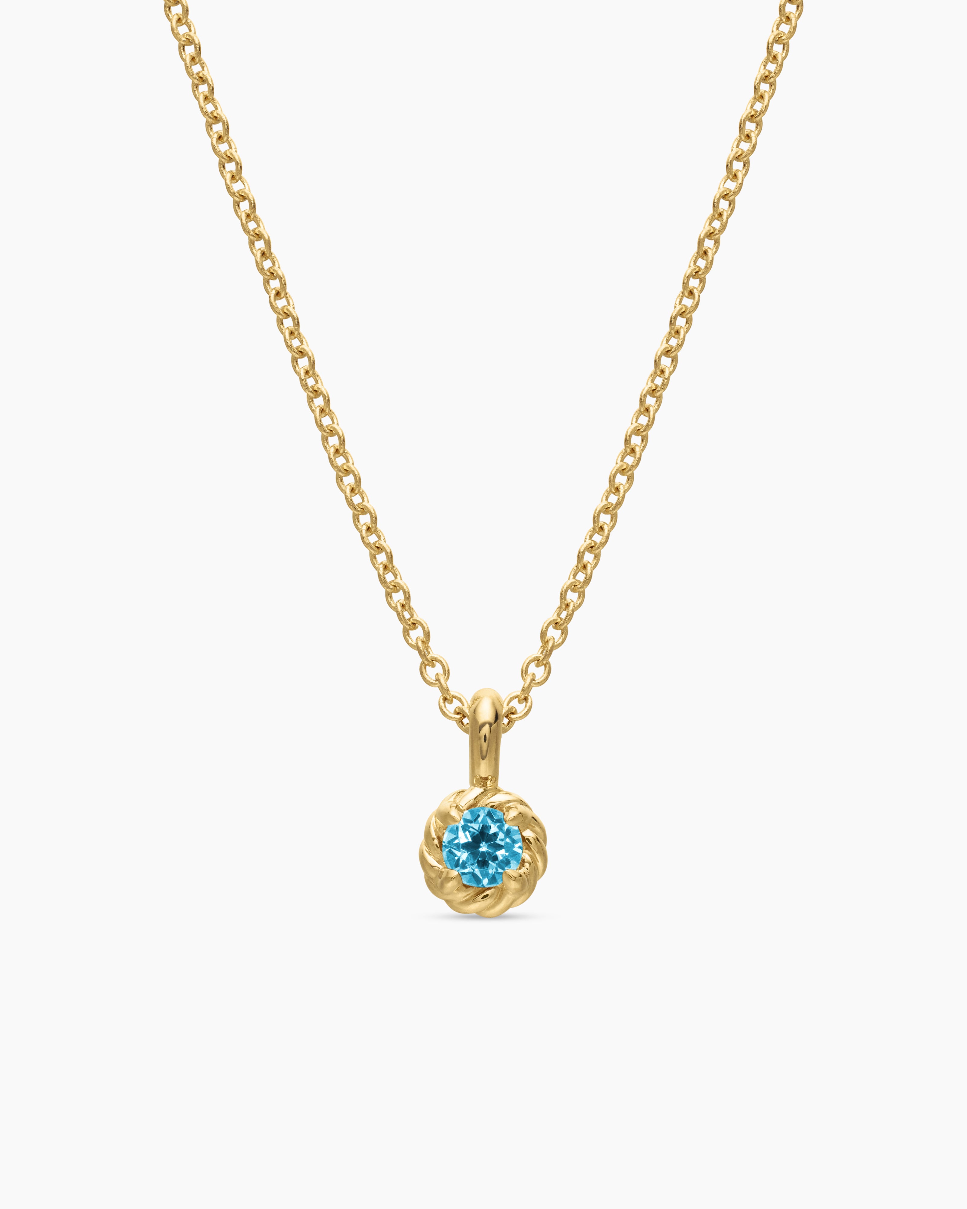 Womens Cable Collectibles&reg; Teen Birthstone Necklace in 18K Yellow Gold with Blue Topaz, 3mm