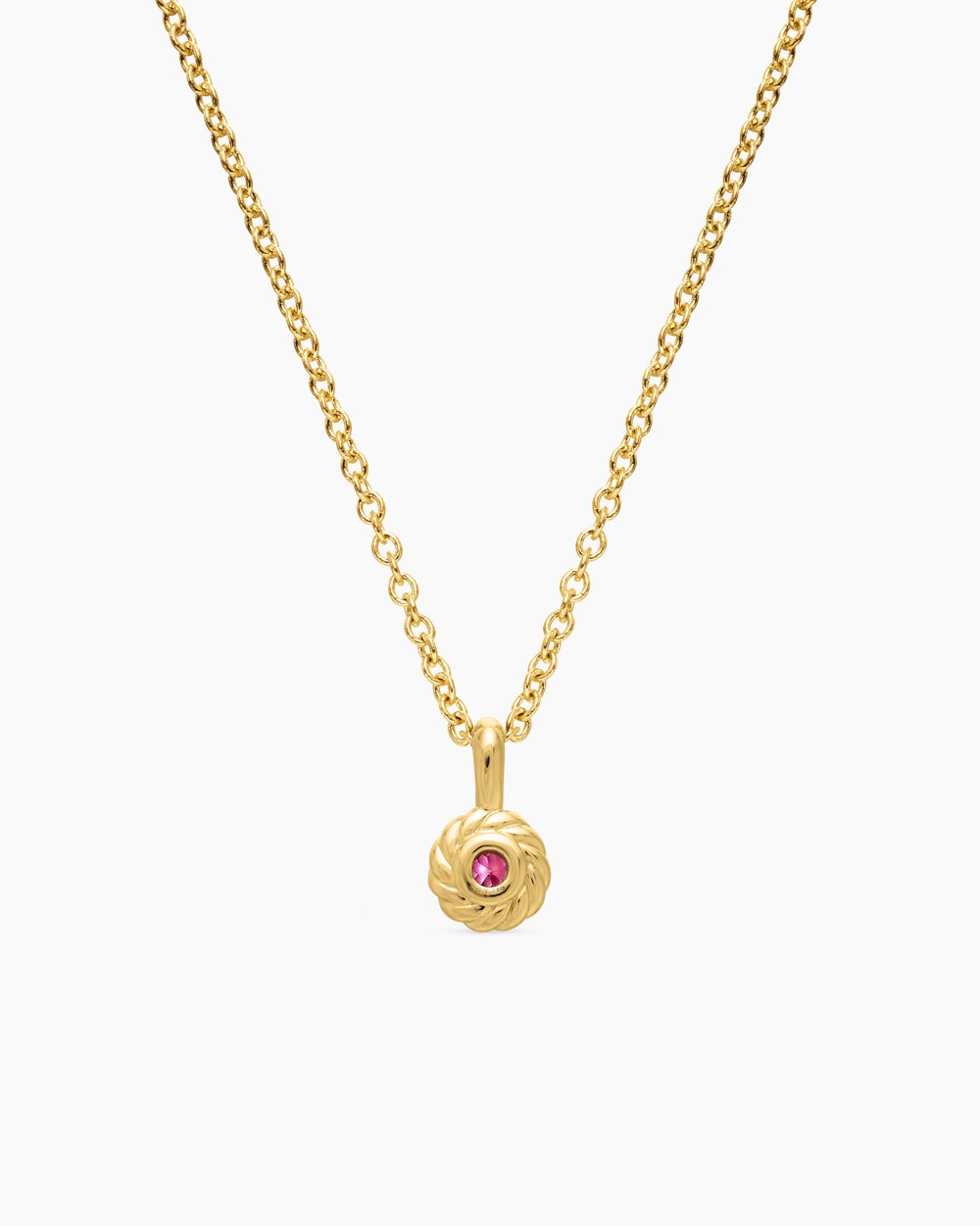 Cable Collectibles® Teen Birthstone Necklace in 18K Yellow Gold with Pink Tourmaline, 3mm