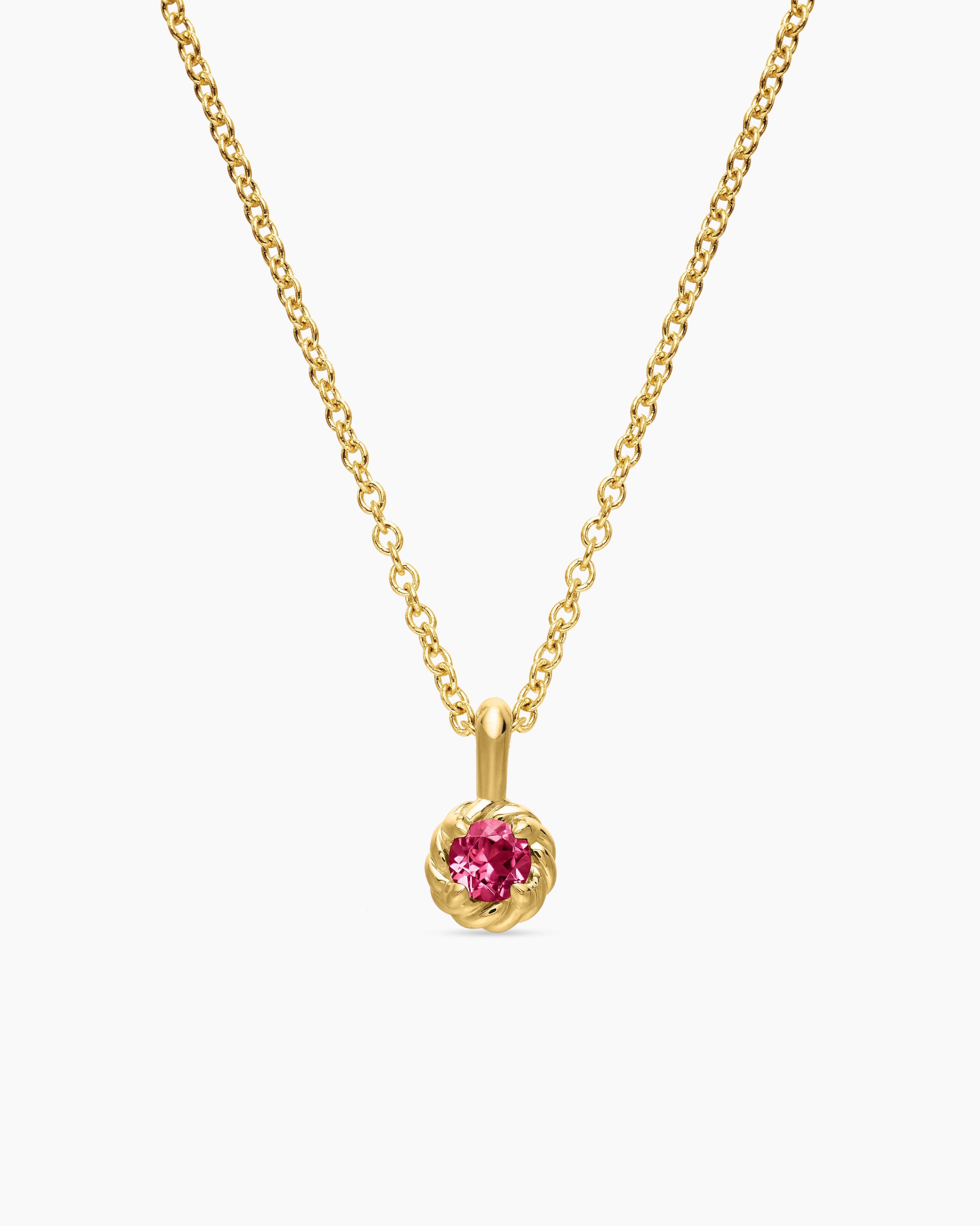 Cable Collectibles&reg; Teen Birthstone Necklace in 18K Yellow Gold with Pink Tourmaline, 3mm