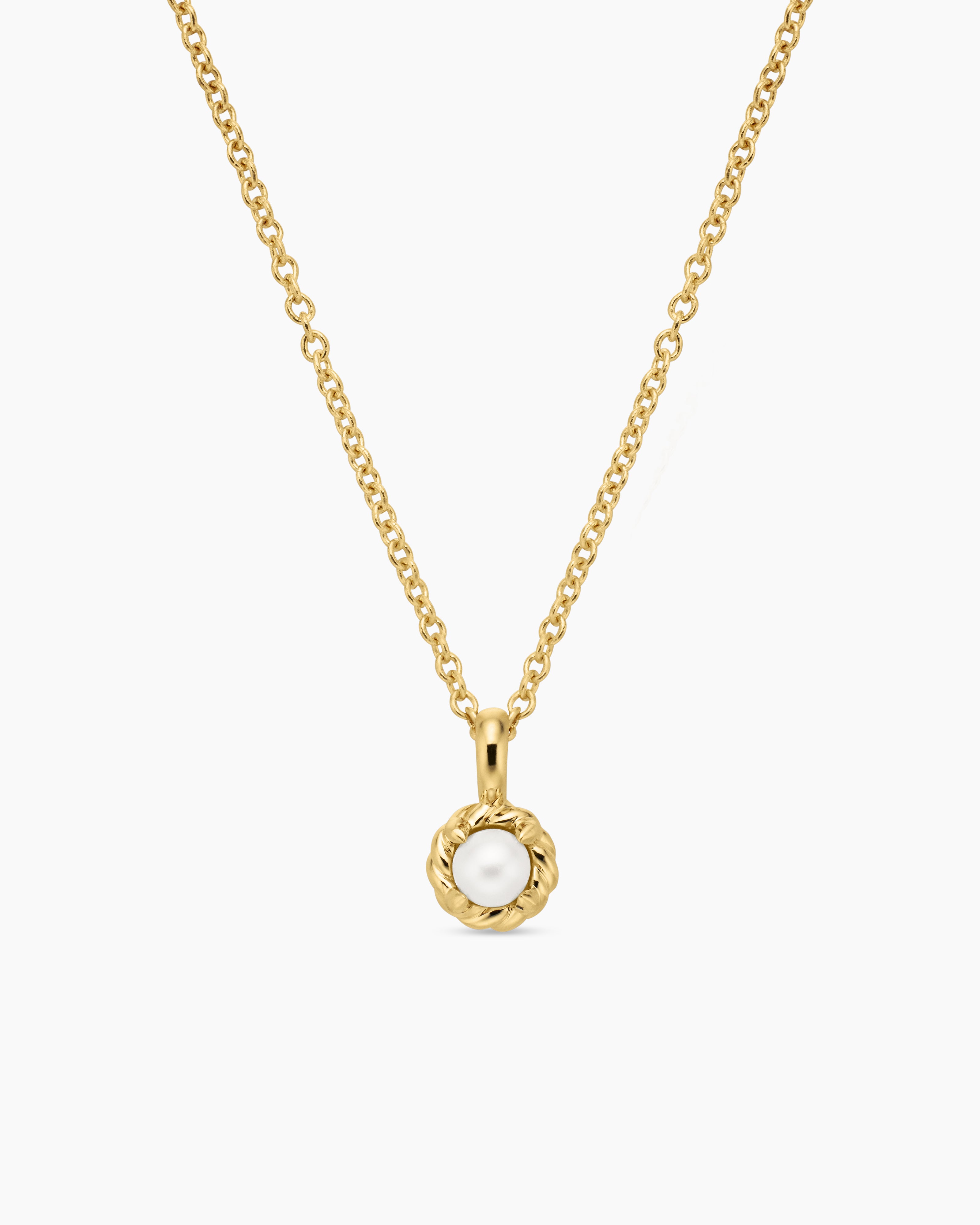 Cable Collectibles&reg; Teen Birthstone Necklace in 18K Yellow Gold with Pearl, 3mm