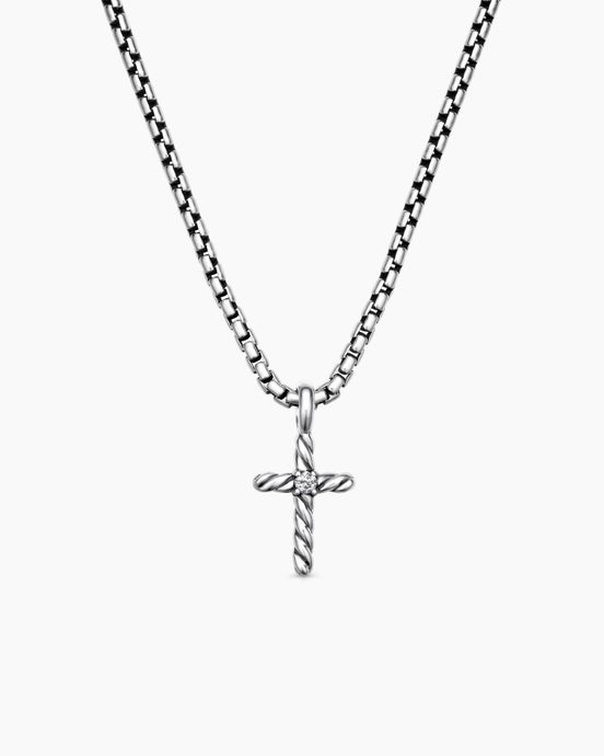 Cable Collectibles® Teen Cross Necklace in Sterling Silver with Center Diamond