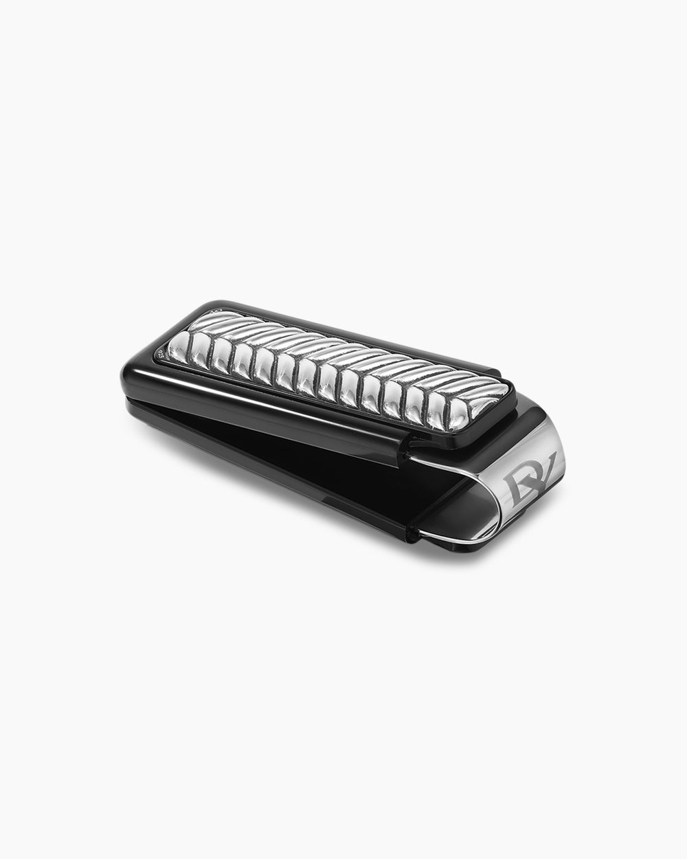 Mens Chevron Money Clip in Sterling Silver with Black Aluminum, 50mm