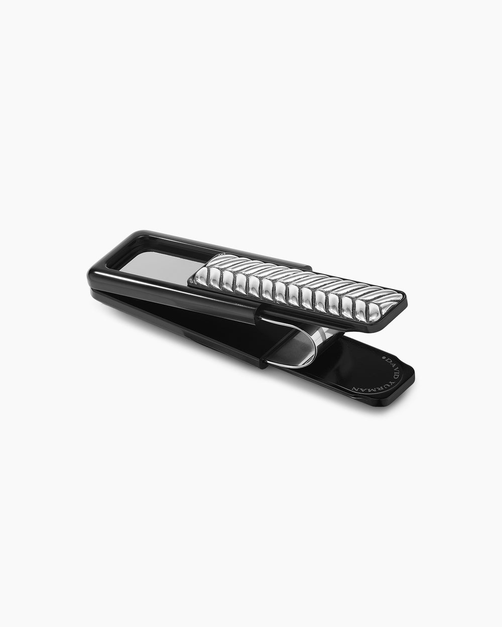 Mens Chevron Money Clip in Sterling Silver with Black Aluminum, 50mm