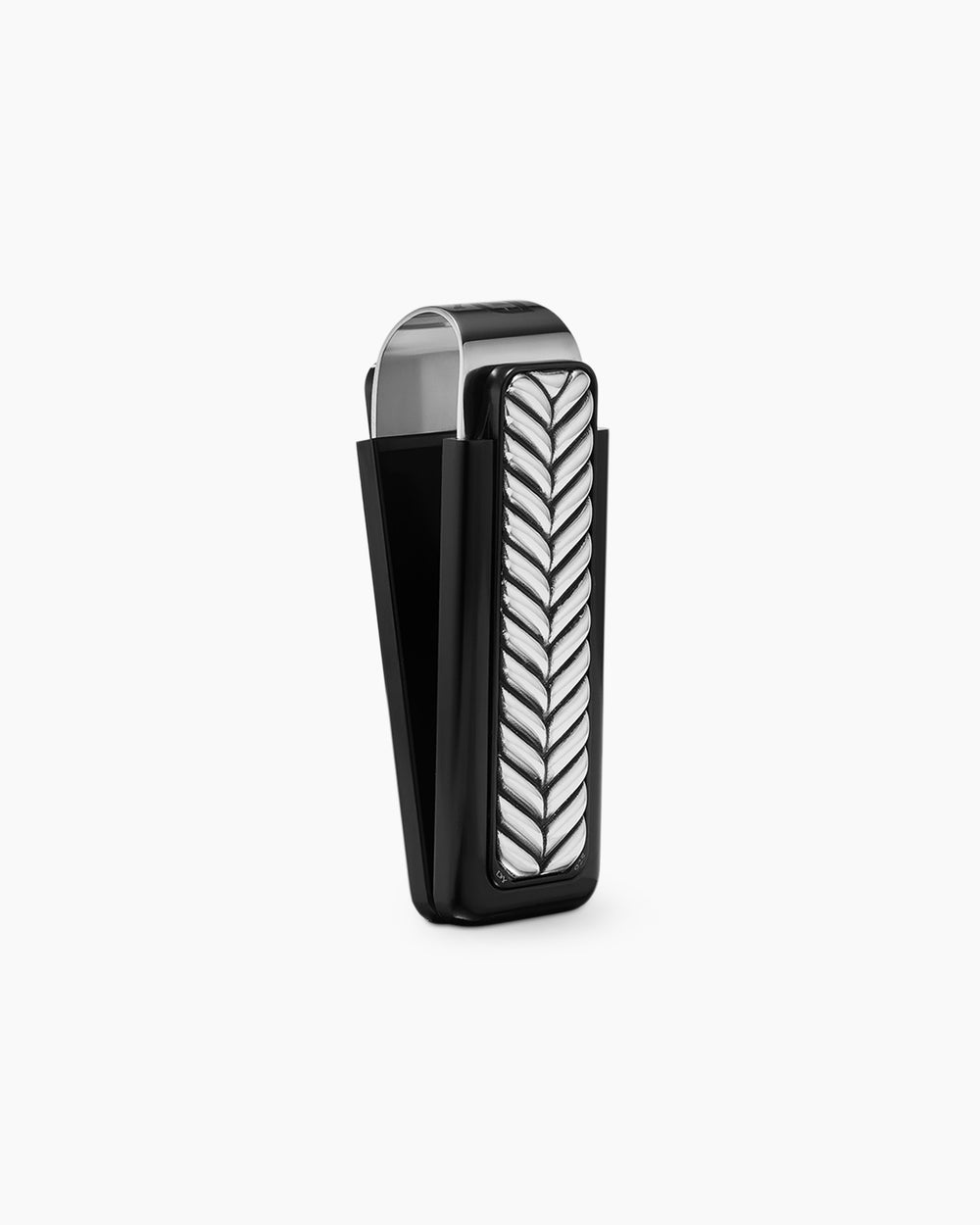 Mens Chevron Money Clip in Sterling Silver with Black Aluminum, 50mm