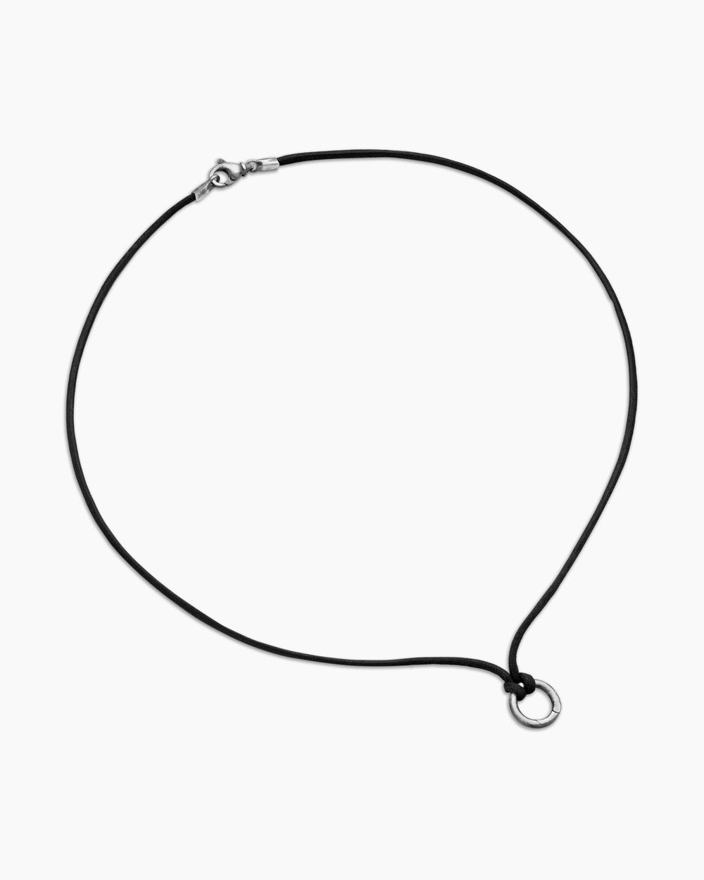 Mens Circle Amulet Necklace in Sterling Silver and Black Wax Cord, 1.7mm