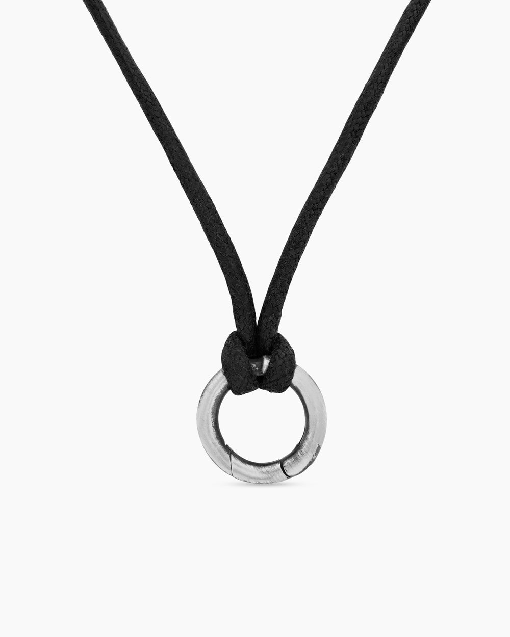 Mens Circle Amulet Necklace in Sterling Silver and Black Wax Cord, 1.7mm