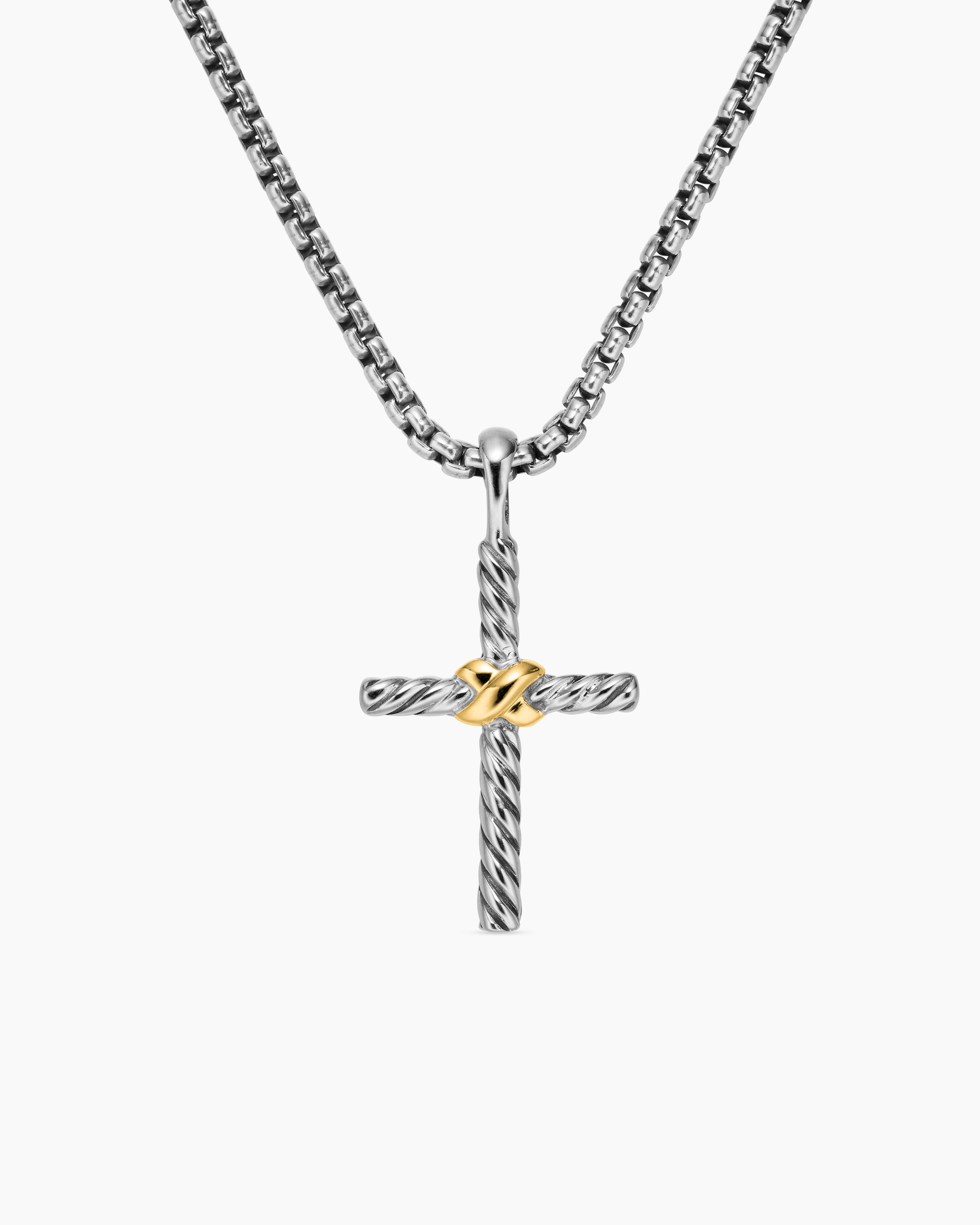 Womens Petite X Cross Necklace in Sterling Silver with 14K Yellow Gold, 24mm