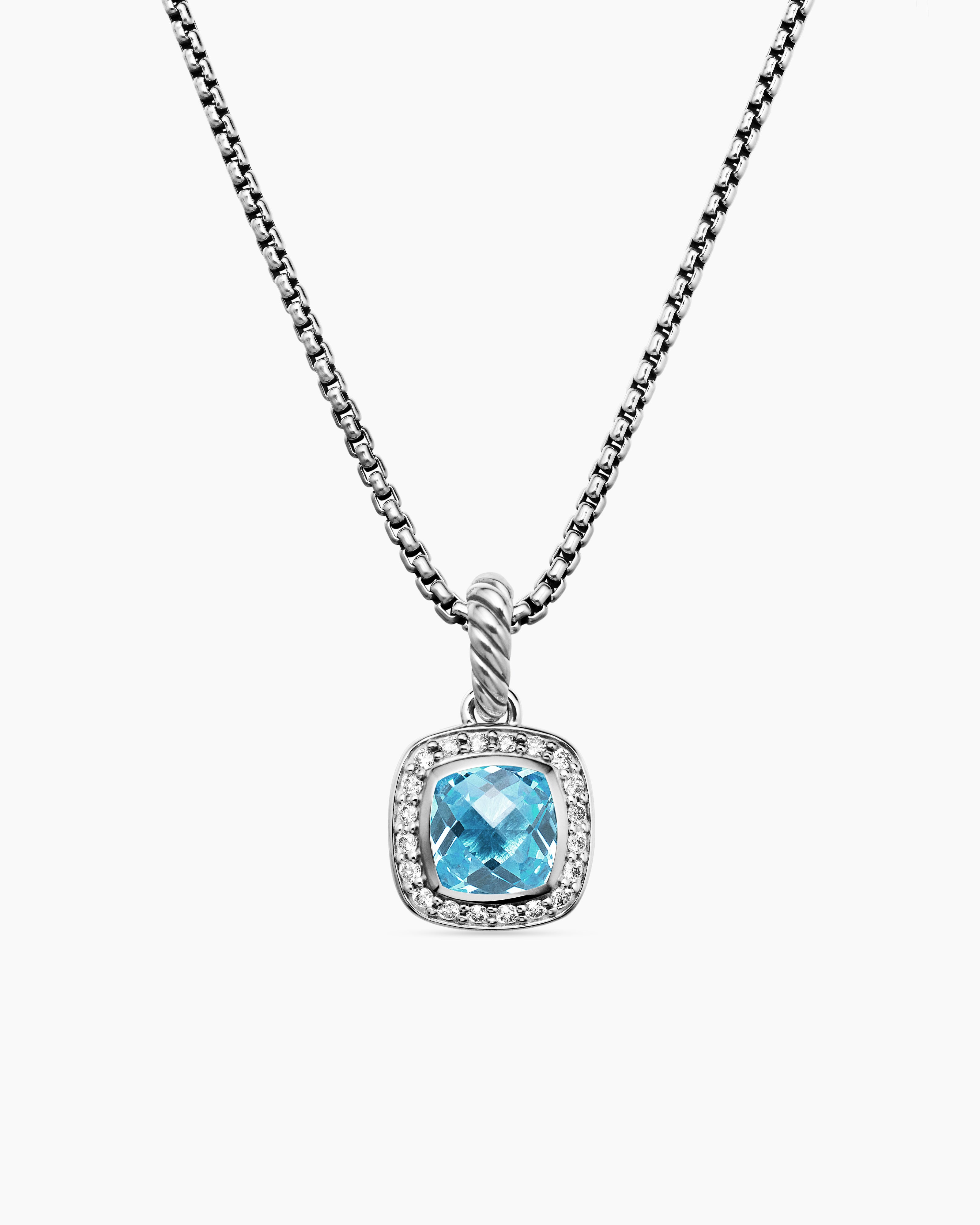 Collier &agrave; pendentif Albion&reg; de petite taille en argent massif avec topaze bleue et diamants, 7 mm femme 