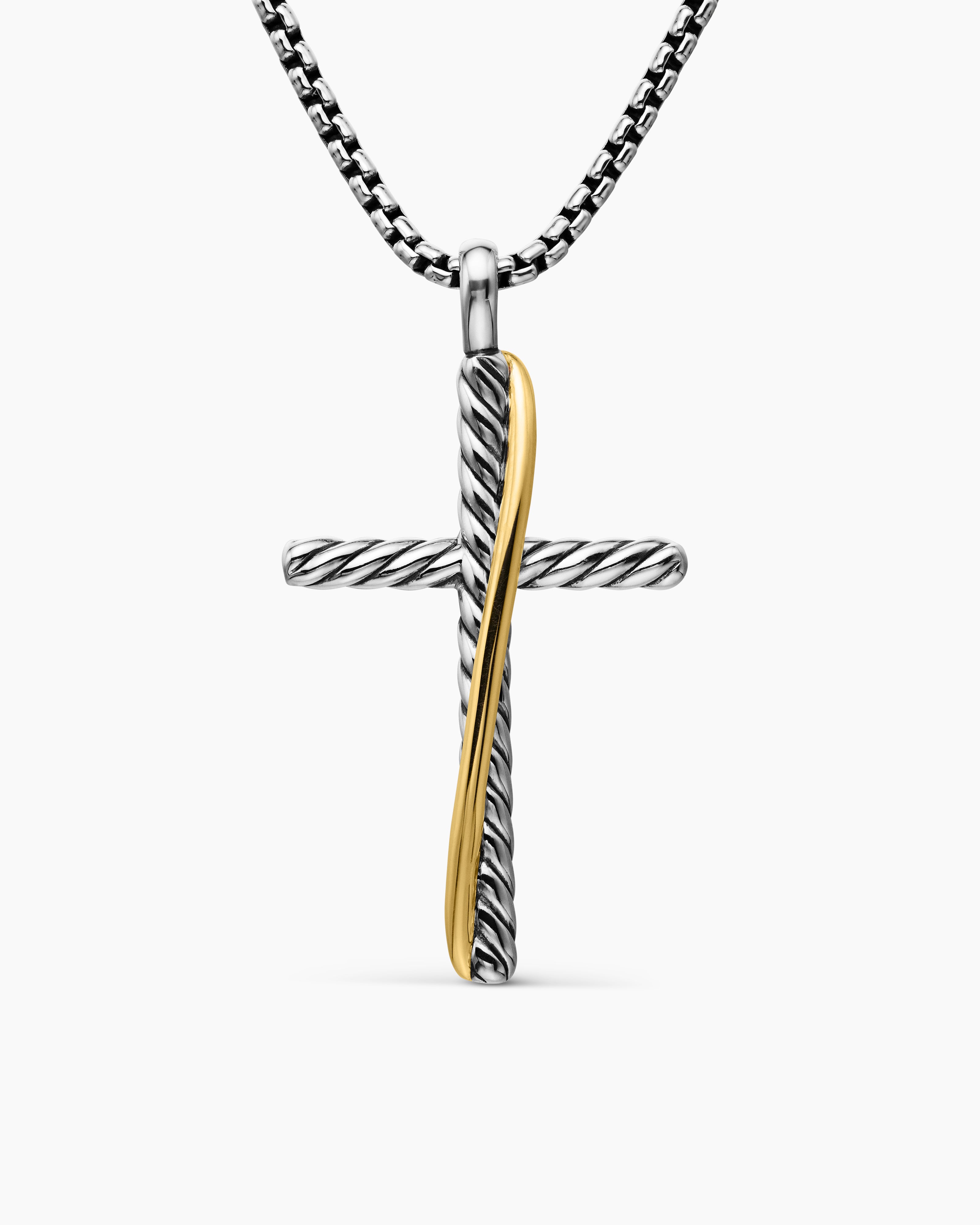 Womens Crossover Cross Necklace in Sterling Silver with 18K Yellow Gold, 35.6mm