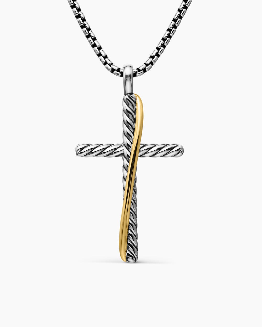 Womens Crossover Cross Necklace in Sterling Silver with 18K Yellow Gold, 35.6mm