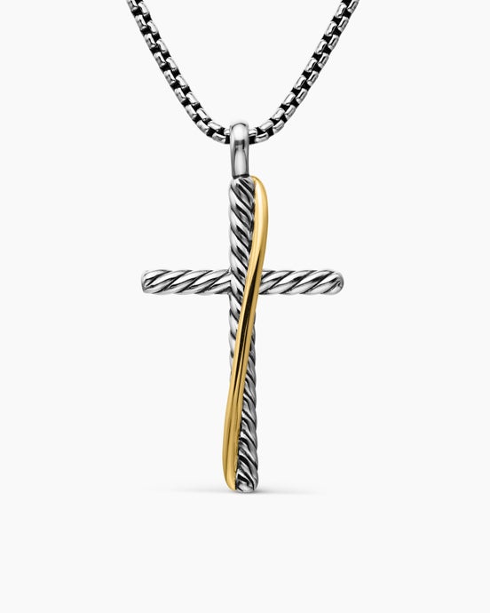 Crossover Cross Necklace in Sterling Silver with 18K Yellow Gold, 35.6mm