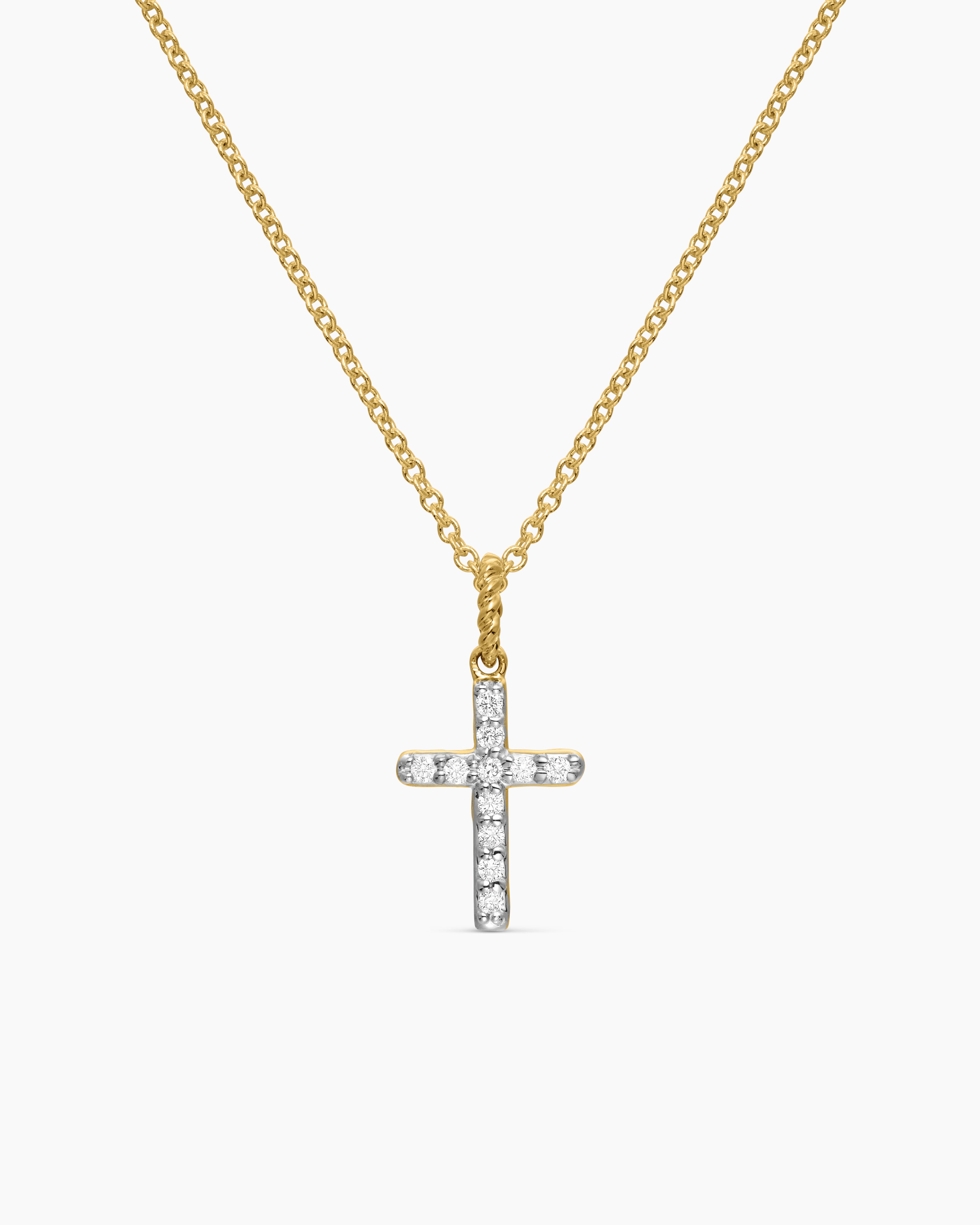 Womens Cable Collectibles&reg; Cross Necklace in 18ct Yellow Gold with Diamonds, 17mm