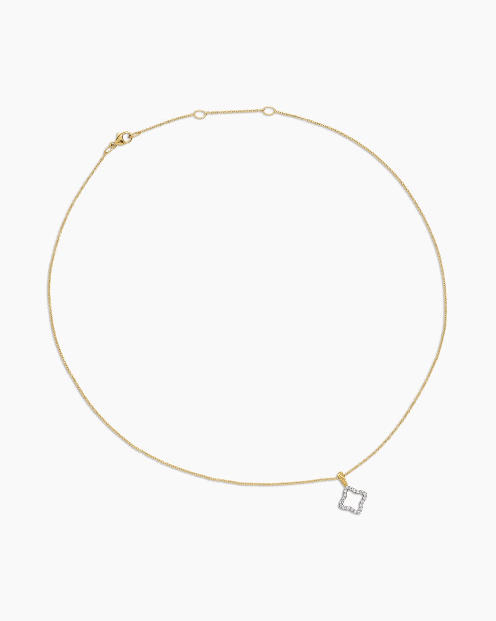Womens Cable Collectibles Quatrefoil Necklace in 18K Yellow Gold with Diamonds, 17.5mm