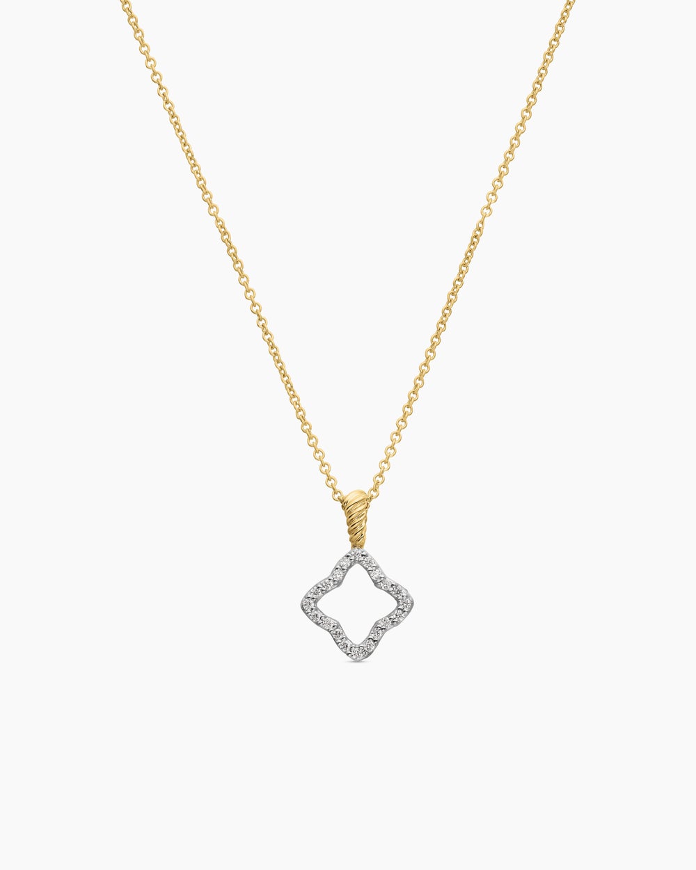 Womens Cable Collectibles Quatrefoil Necklace in 18K Yellow Gold with Diamonds, 17.5mm
