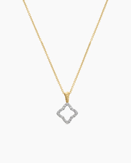 Cable Collectibles® Quatrefoil Necklace in 18K Yellow Gold with Diamonds, 17.5mm