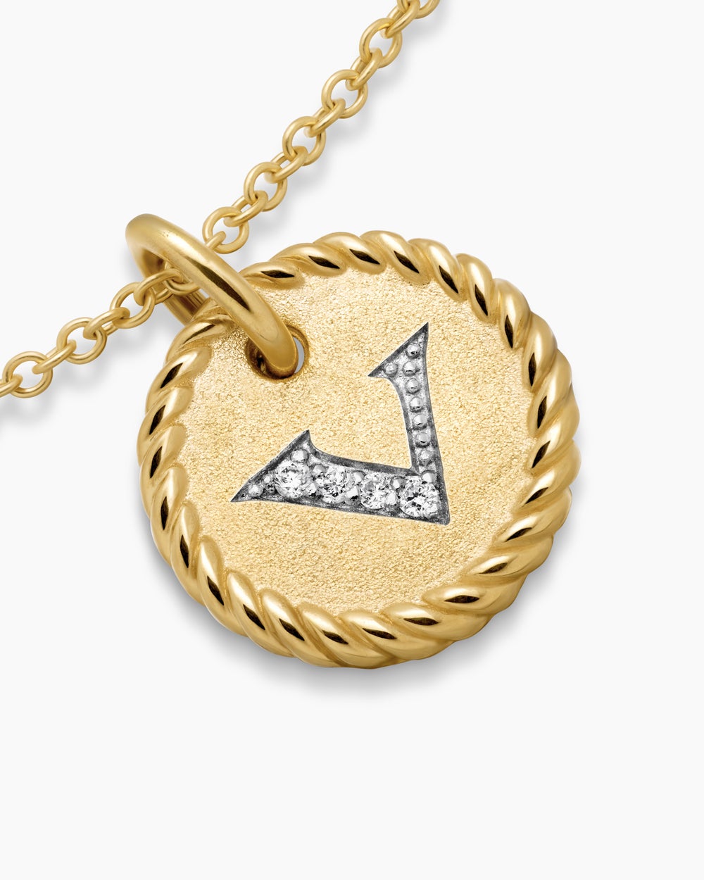 Womens Initial Charm Necklace in 18K Yellow Gold with Diamond V