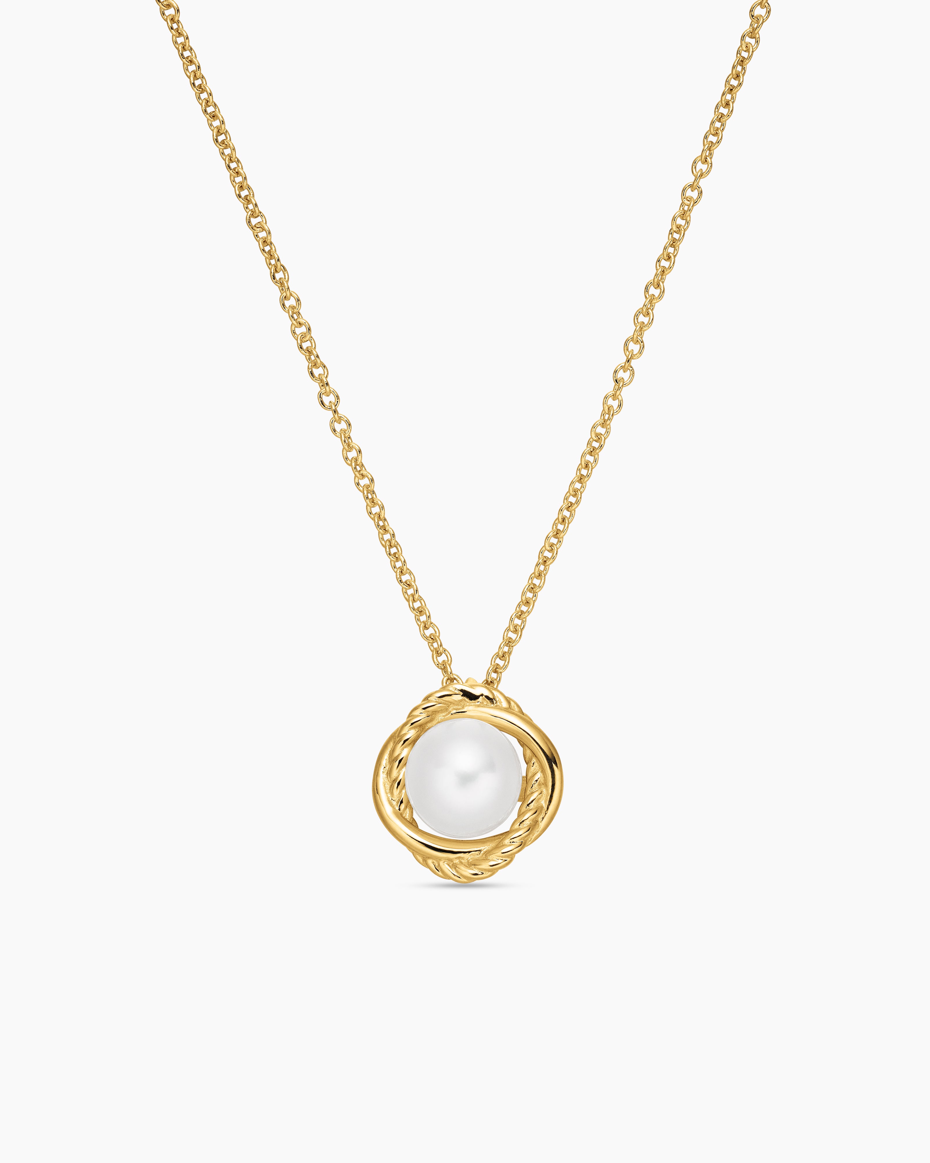 Womens Infinity Pendant Necklace in 18K Yellow Gold with Pearl, 10mm