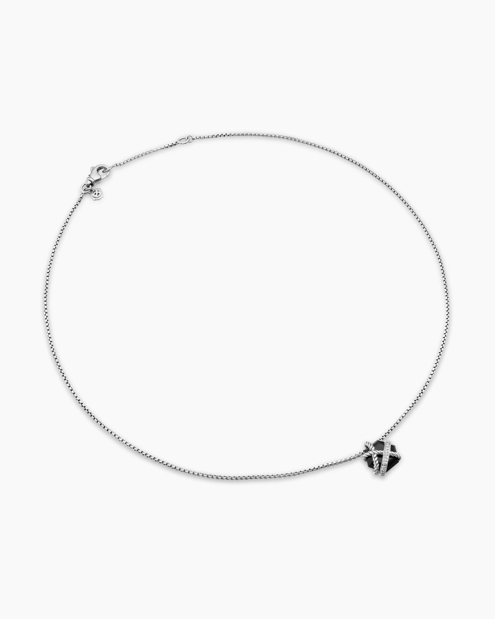Womens Cable Wrap Necklace in Sterling Silver with Black Onyx and Diamonds, 12.5mm