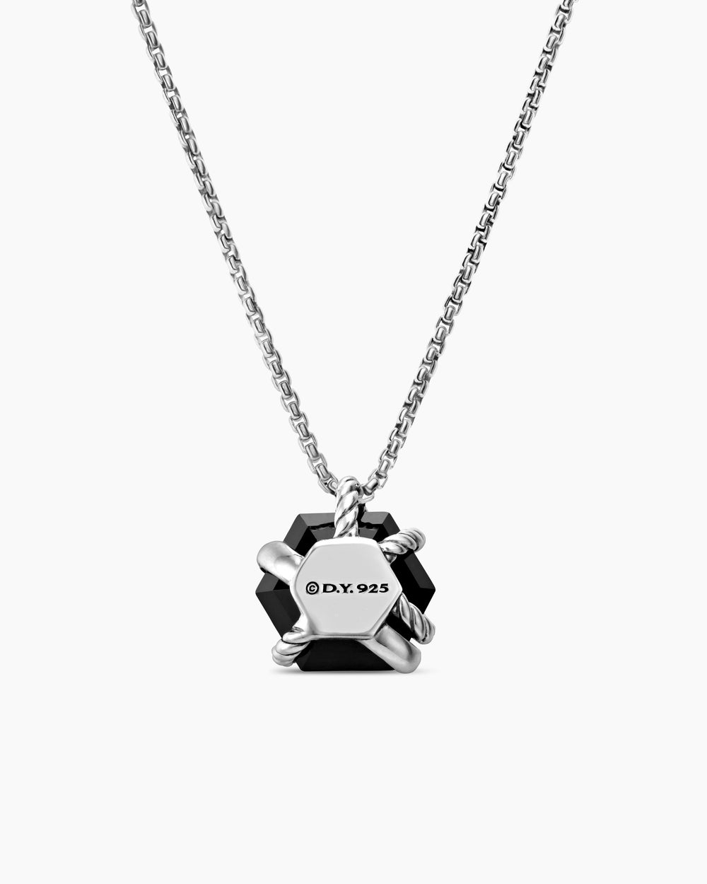 Womens Cable Wrap Necklace in Sterling Silver with Black Onyx and Diamonds, 12.5mm