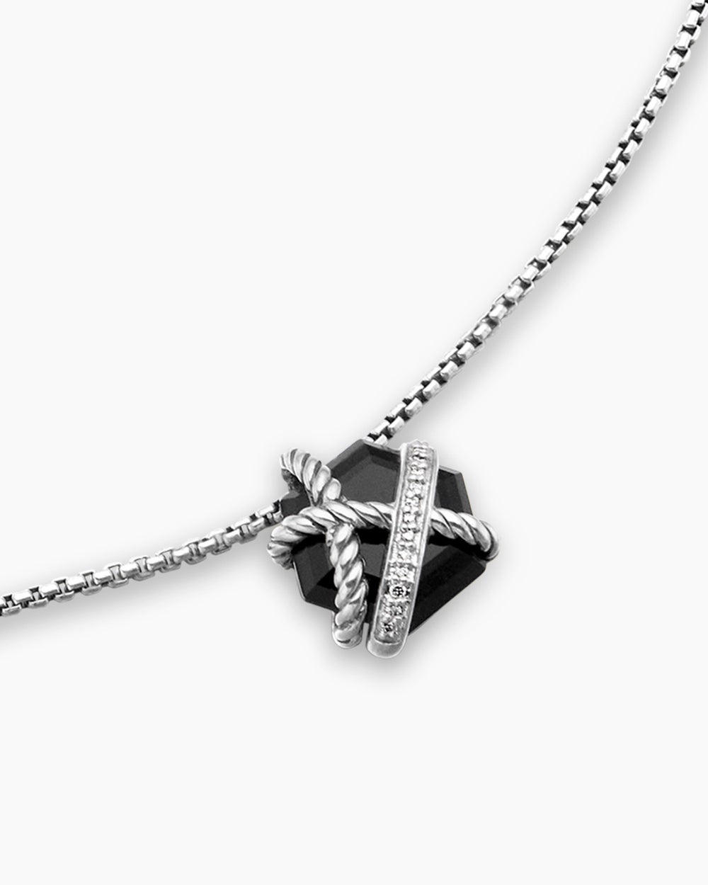 Womens Cable Wrap Necklace in Sterling Silver with Black Onyx and Diamonds, 12.5mm