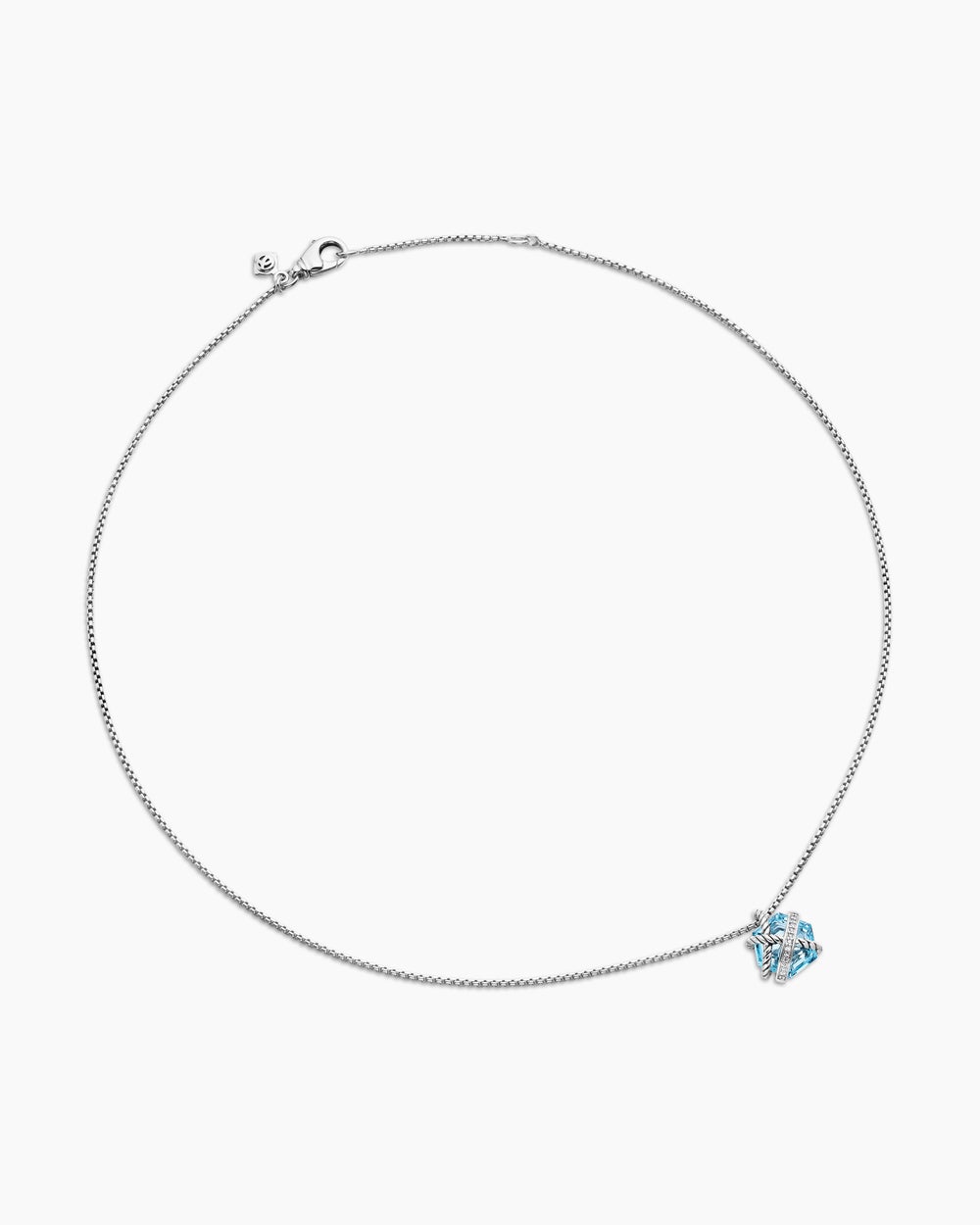Womens Cable Wrap Necklace in Sterling Silver with Blue Topaz and Diamonds, 12.5mm