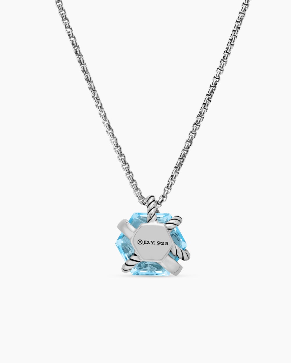 Womens Cable Wrap Necklace in Sterling Silver with Blue Topaz and Diamonds, 12.5mm