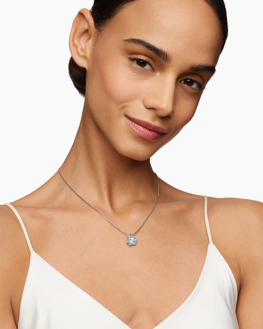 Womens Cable Wrap Necklace in Sterling Silver with Blue Topaz and Diamonds, 12.5mm