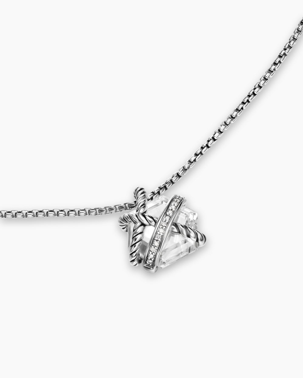 Womens Cable Wrap Necklace in Sterling Silver with Crystal and Diamonds, 12.5mm