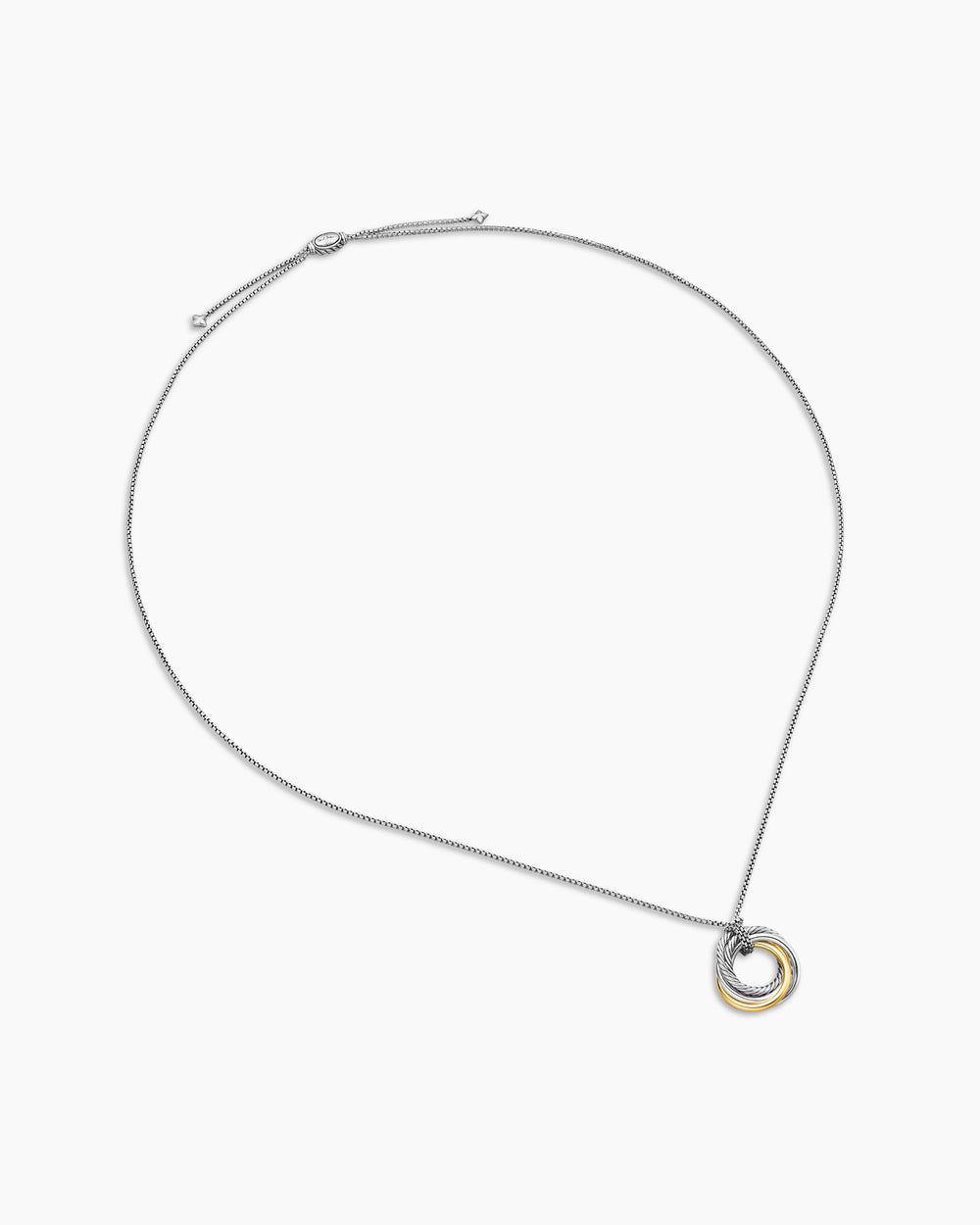 Womens Crossover Pendant Necklace in Sterling Silver with 14ct Yellow Gold, 28mm