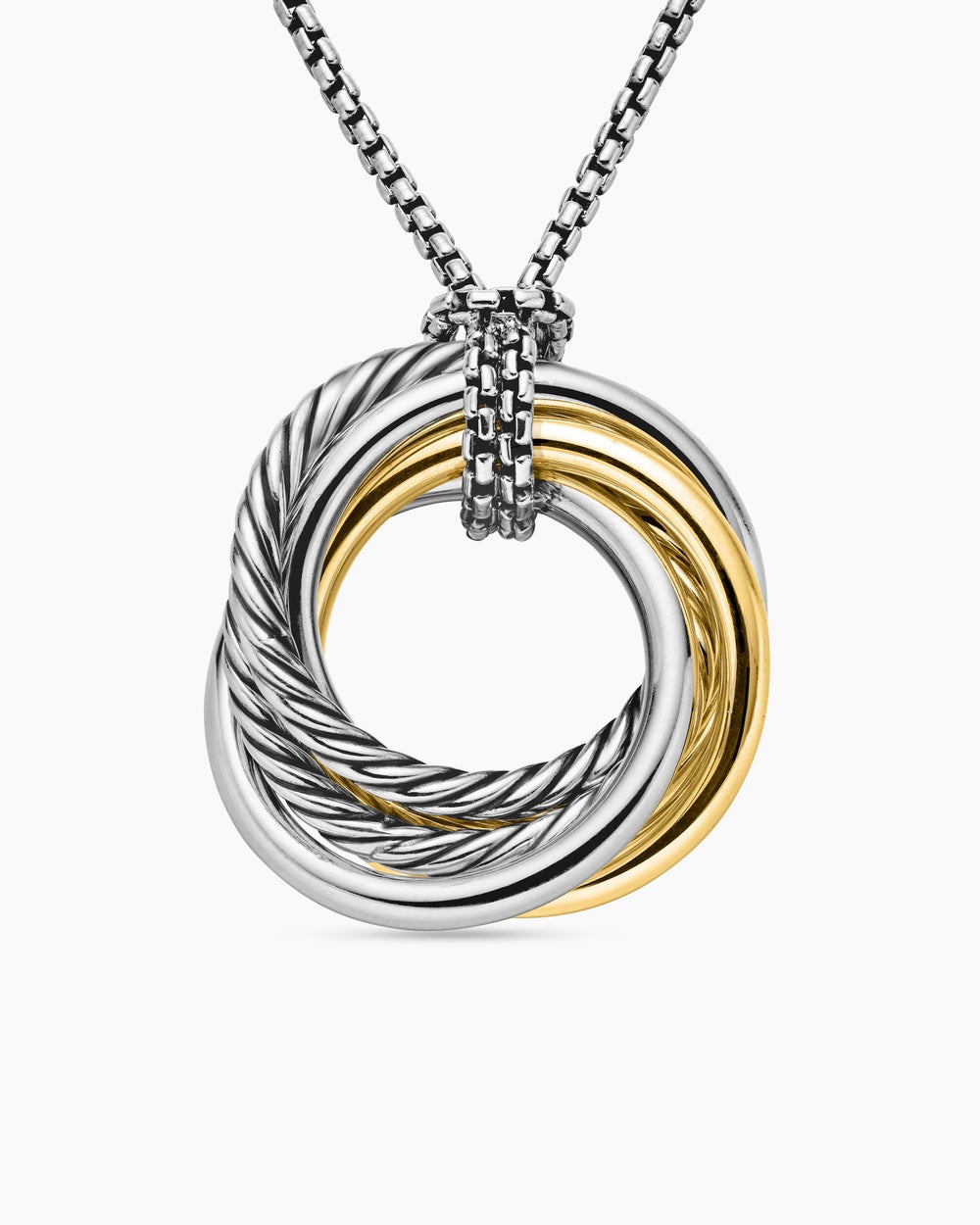 Womens Crossover Pendant Necklace in Sterling Silver with 14ct Yellow Gold, 28mm