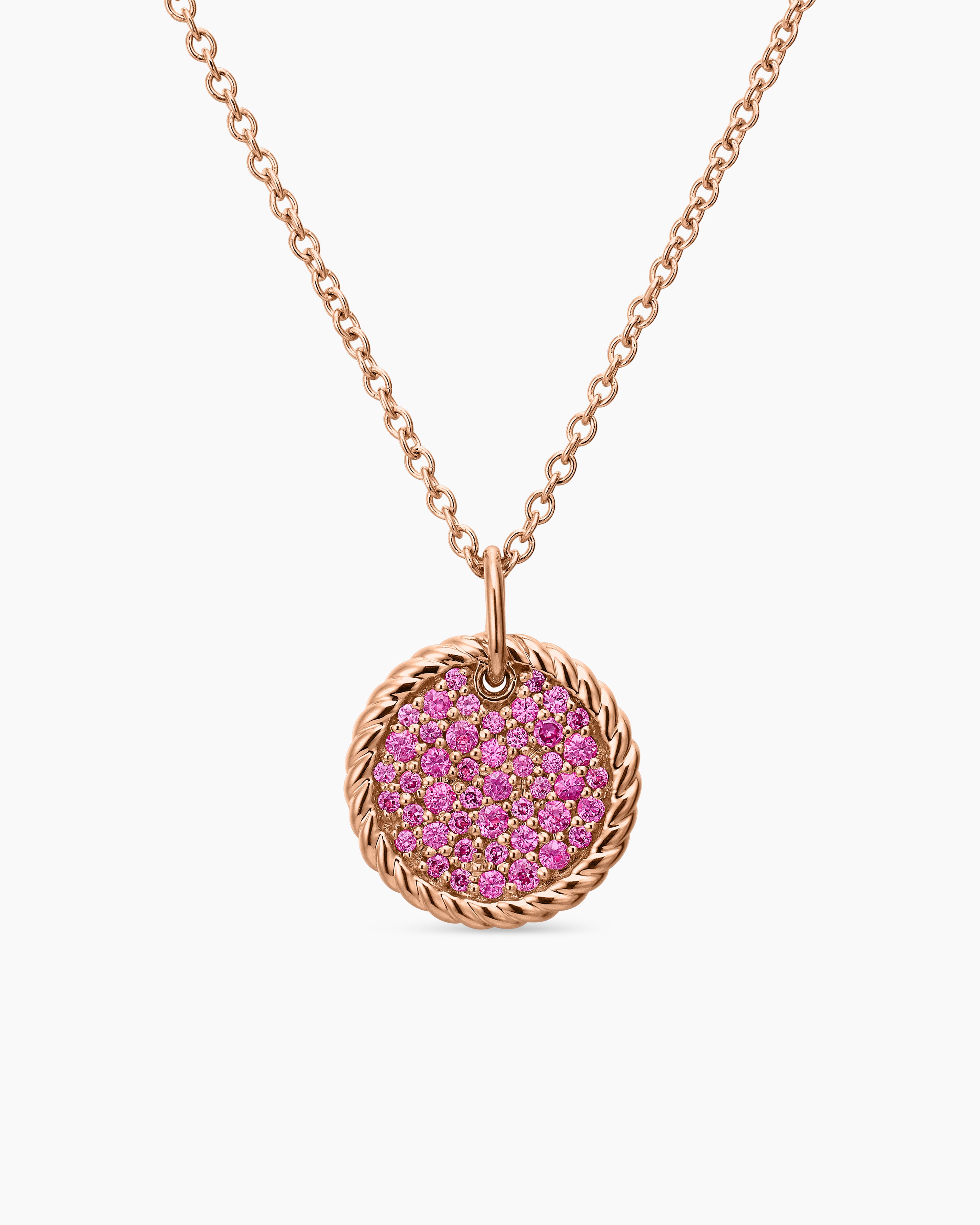 Womens Cable Collectibles&reg; Pav&eacute; Plate Necklace in 18K Rose Gold with Pink Sapphires, 11mm