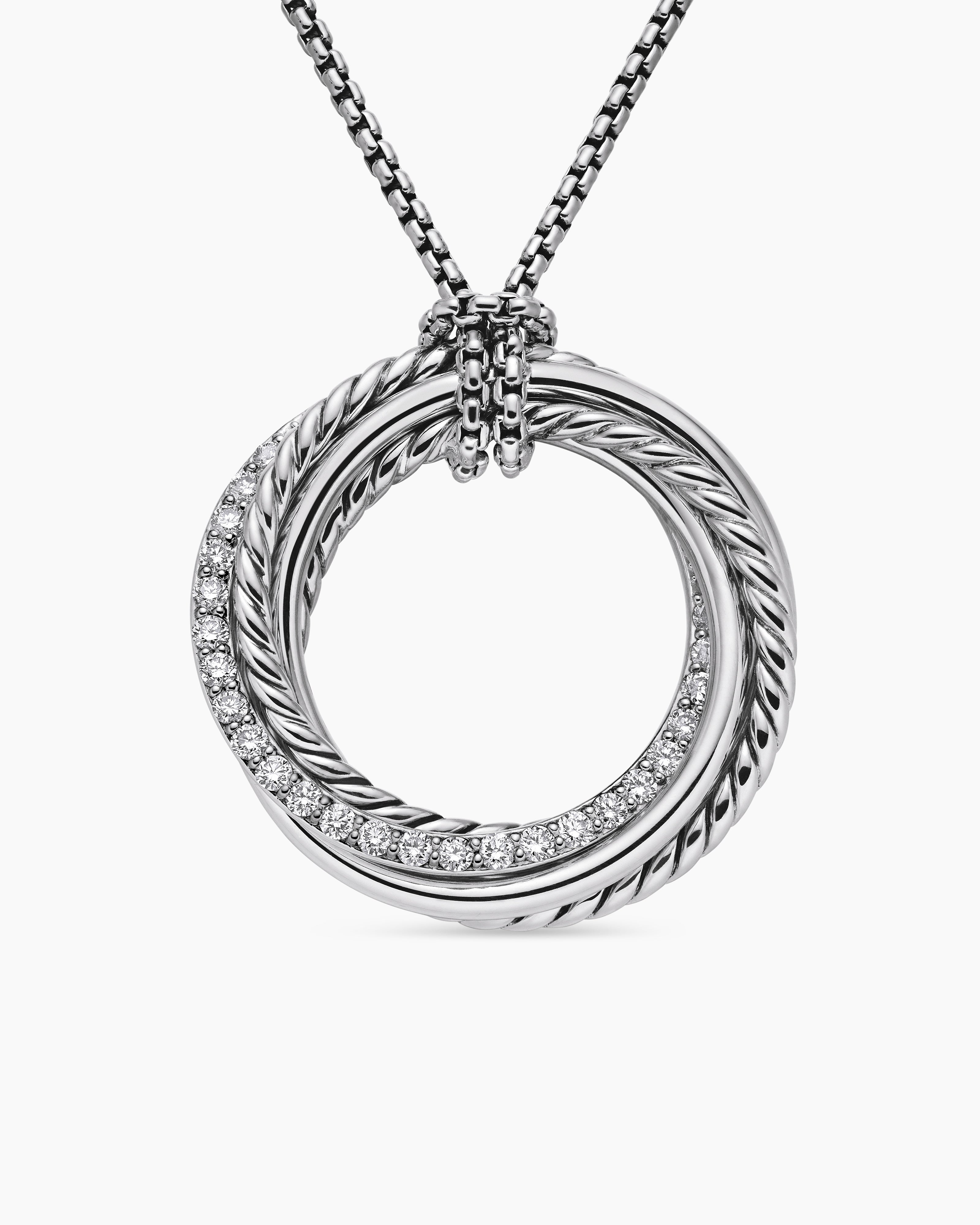 Collier pendentif Crossover en argent massif avec diamants, 26 mm femme 