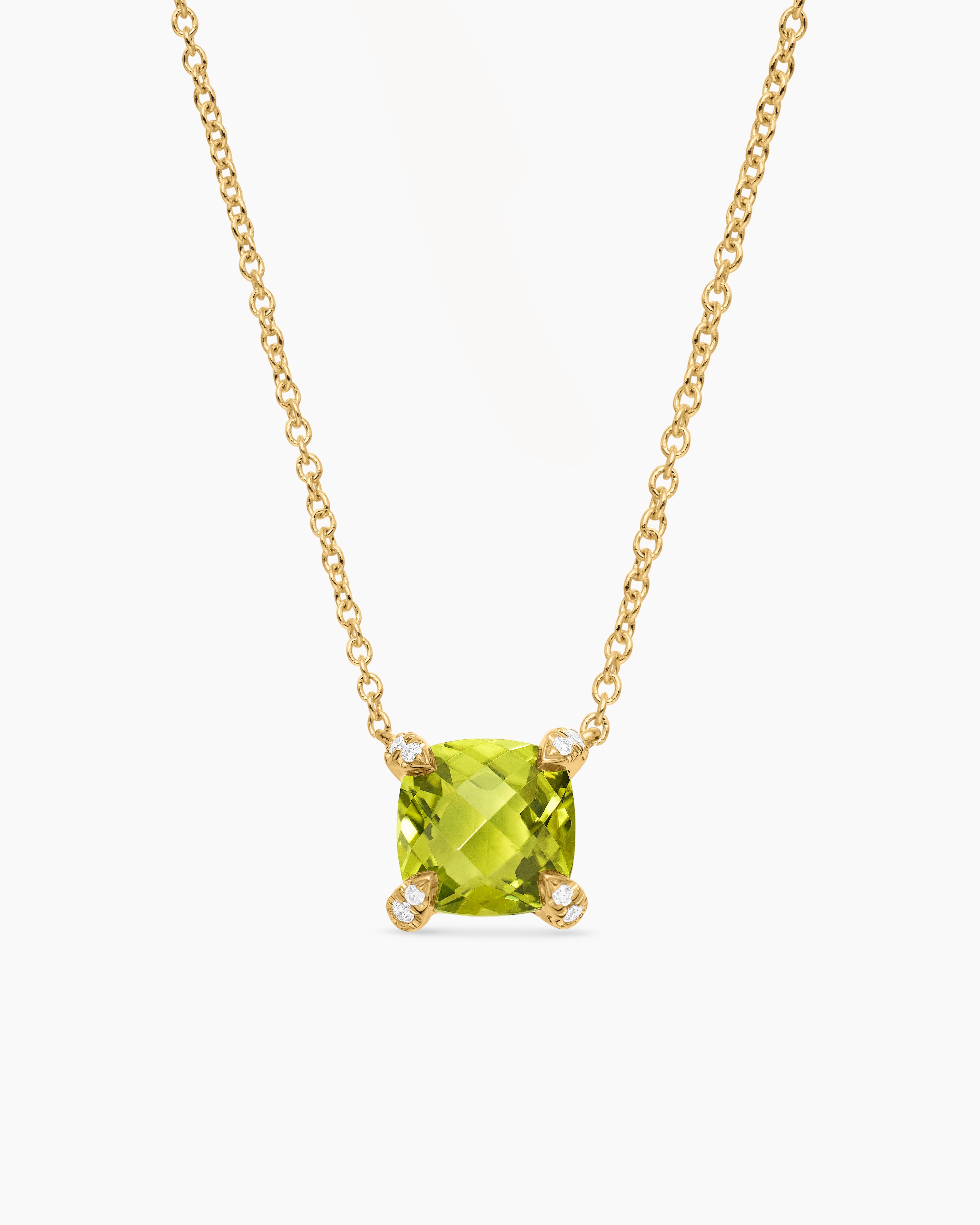 Womens Petite Chatelaine&reg; Pendant Necklace in 18ct Yellow Gold with Peridot and Diamonds, 7mm