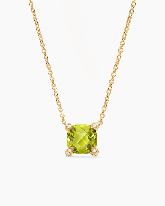 Collier pendentif Petite Chatelaine® en or jaune 18 carats avec péridot et diamants, 7 mm