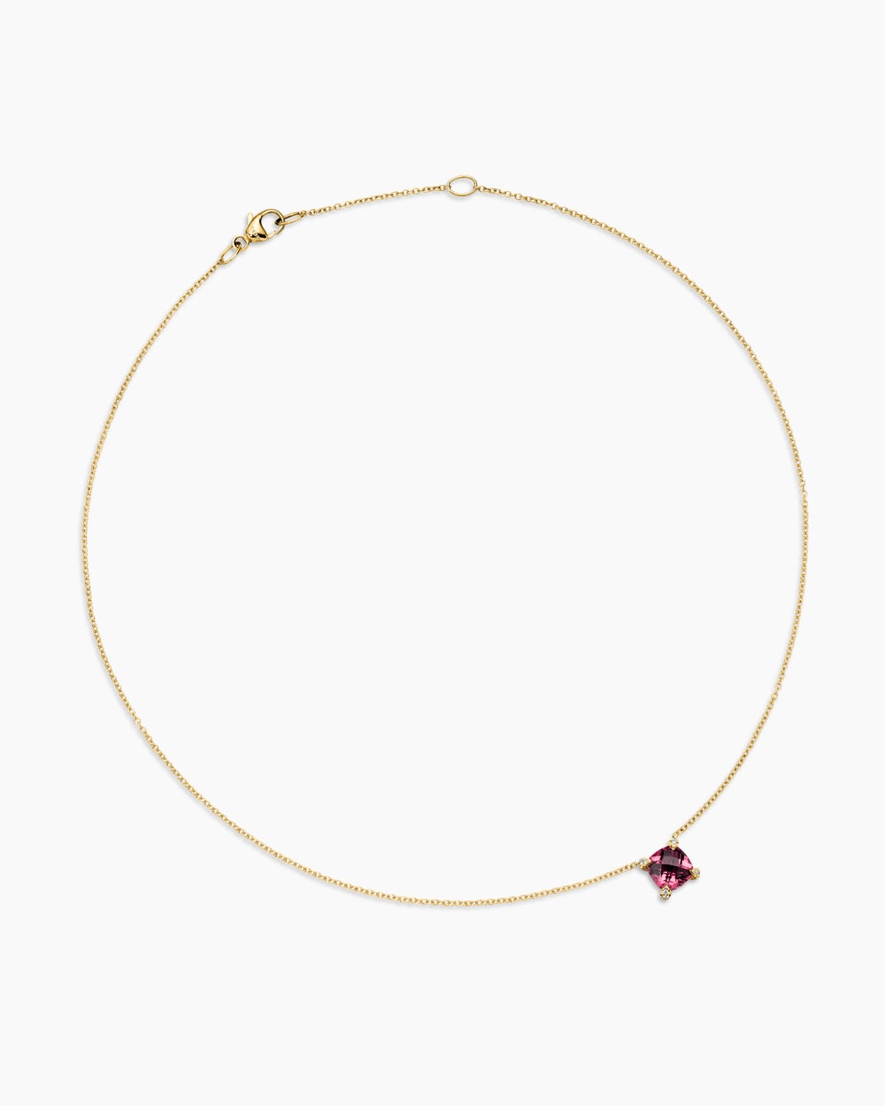 Womens Petite Chatelaine® Pendant Necklace in 18K Yellow Gold with Pink Tourmaline and Diamonds, 7mm