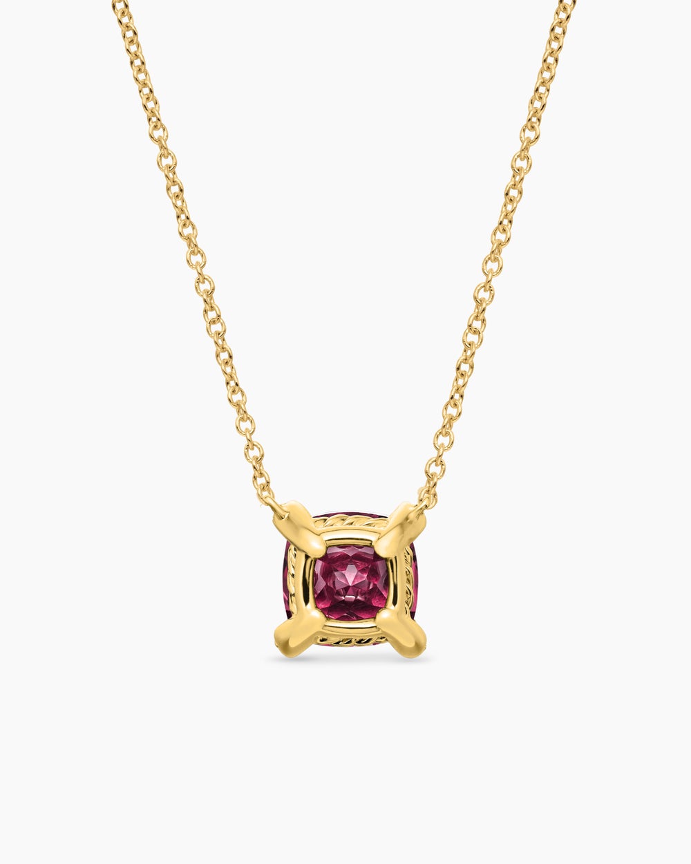 Womens Petite Chatelaine® Pendant Necklace in 18K Yellow Gold with Pink Tourmaline and Diamonds, 7mm