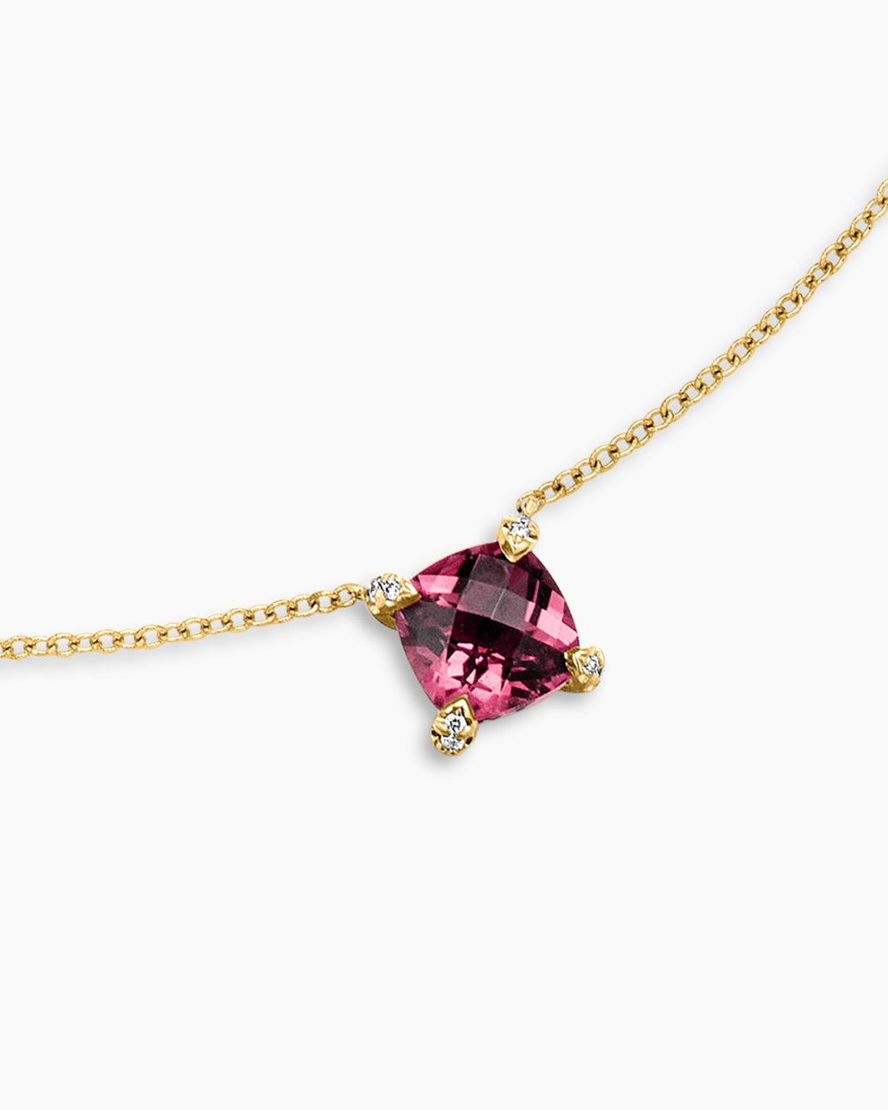 Womens Petite Chatelaine® Pendant Necklace in 18K Yellow Gold with Pink Tourmaline and Diamonds, 7mm