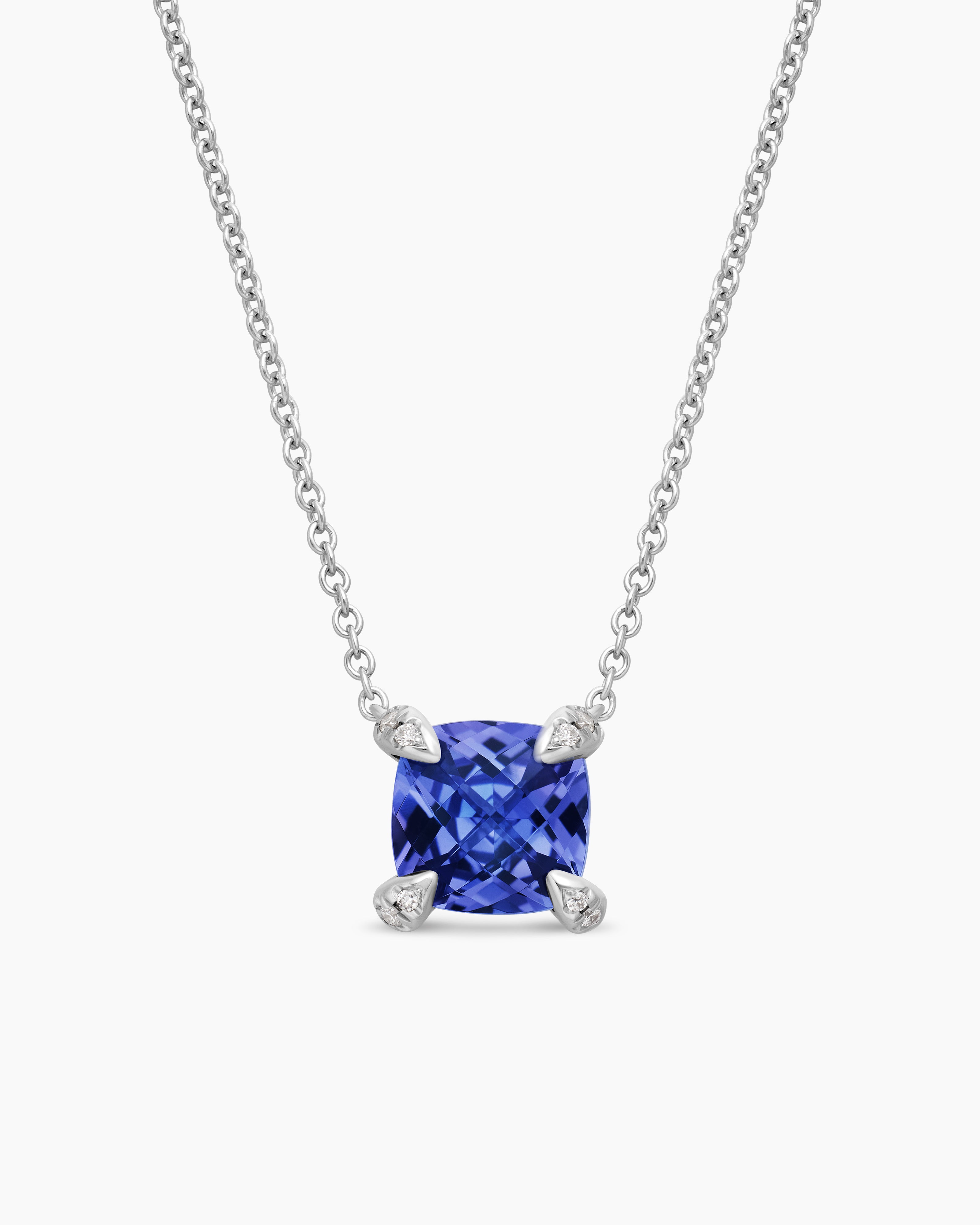 Collier pendentif Petite Chatelaine&reg; en or blanc 18 carats avec tanzanite et diamants, 7 mm femme 