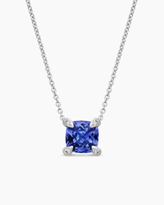 Collier pendentif Petite Chatelaine® en or blanc 18 carats avec tanzanite et diamants, 7 mm