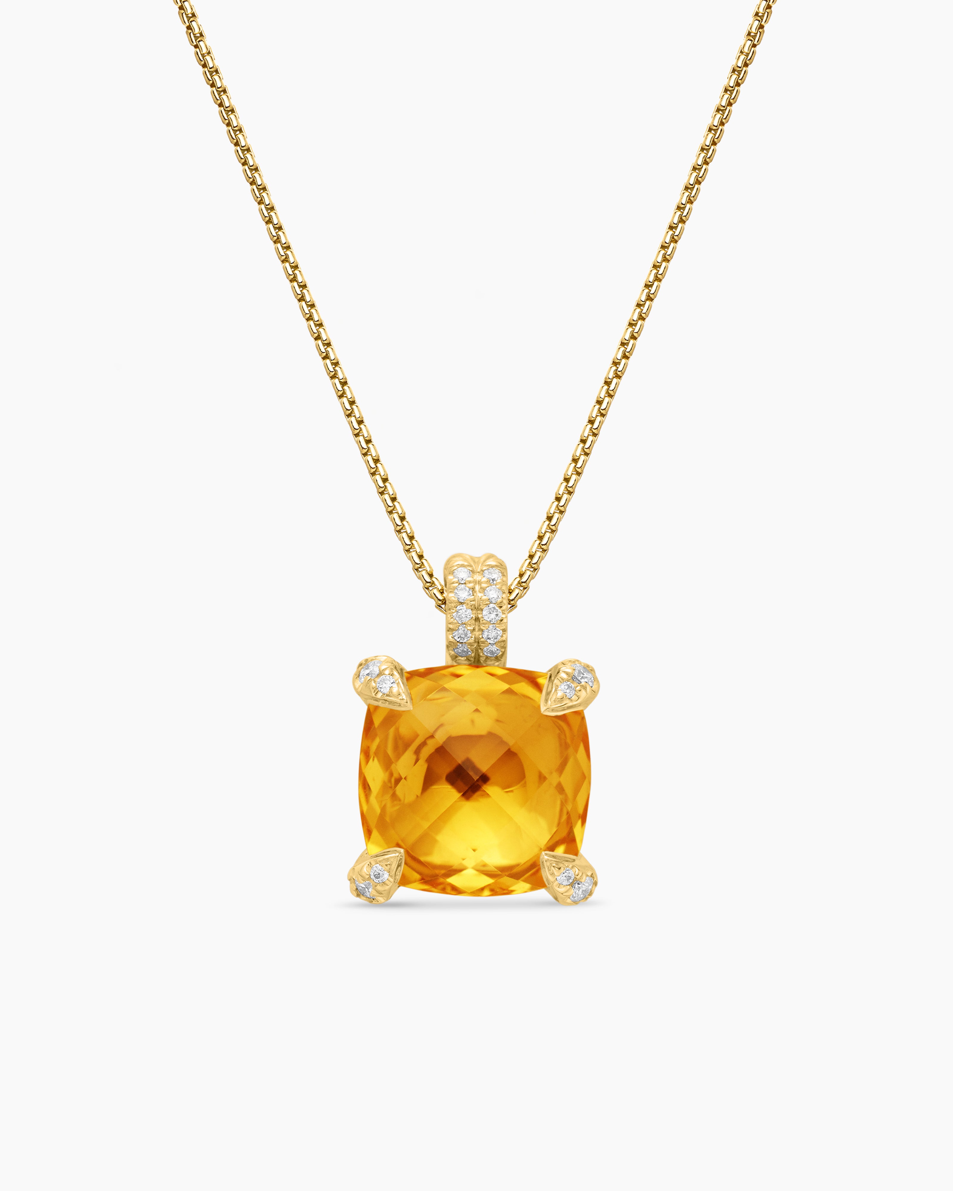 Womens Chatelaine&reg; Pendant Necklace in 18K Yellow Gold with Citrine and Diamonds, 11mm