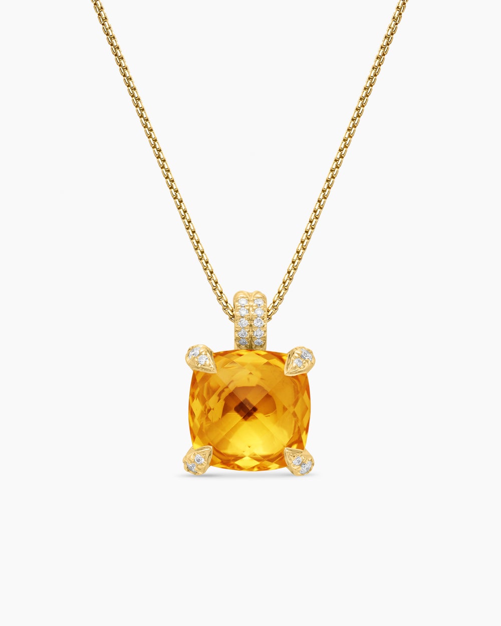 Womens Chatelaine® Pendant Necklace in 18K Yellow Gold with Citrine and Diamonds, 11mm